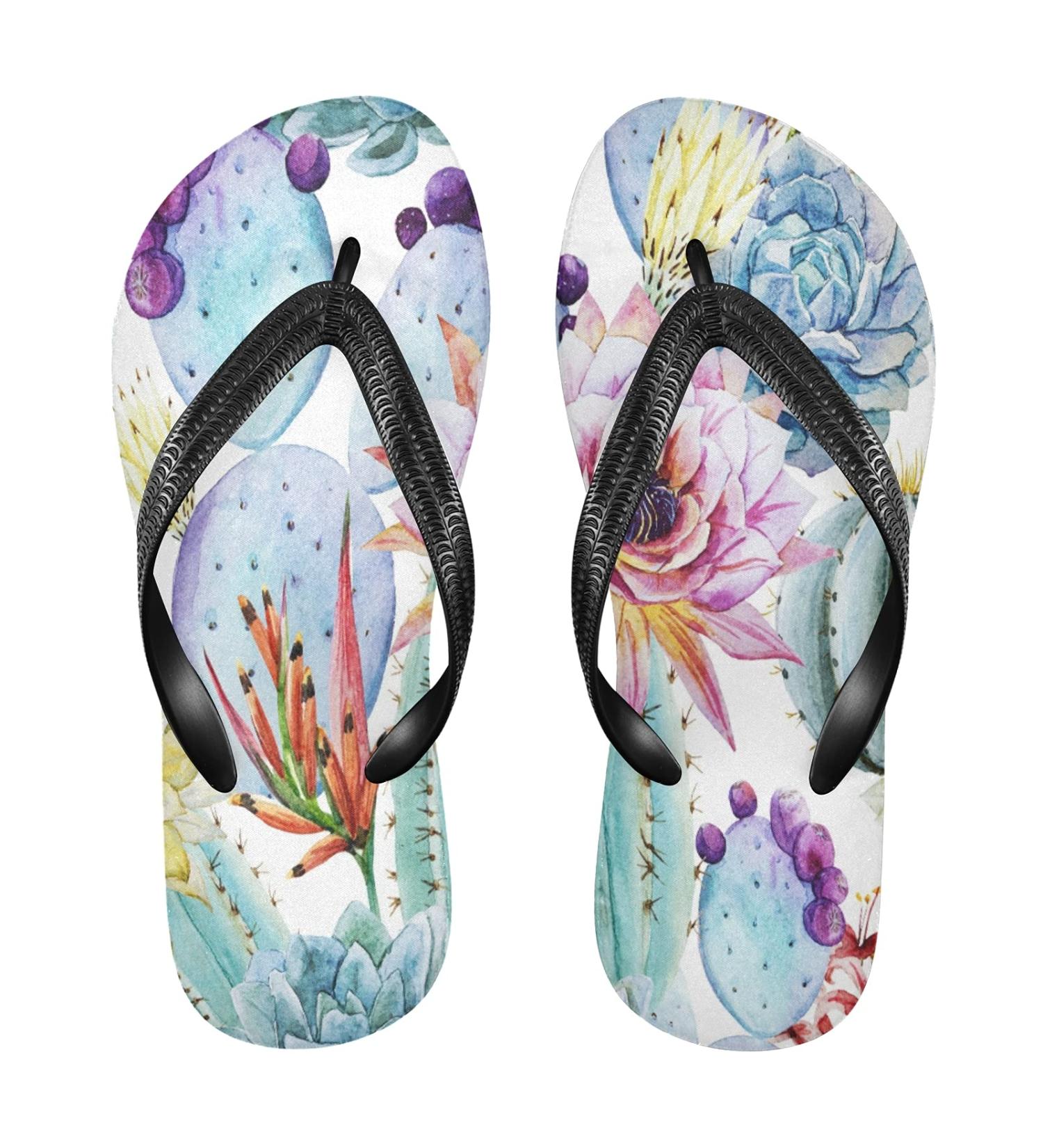 Mnsruu Tropical Floral Cactus Flower Flip Flops | Stylish Home Hotel Spa & Travel Footwear for Men & Women - Buy Online on GoSupps.com