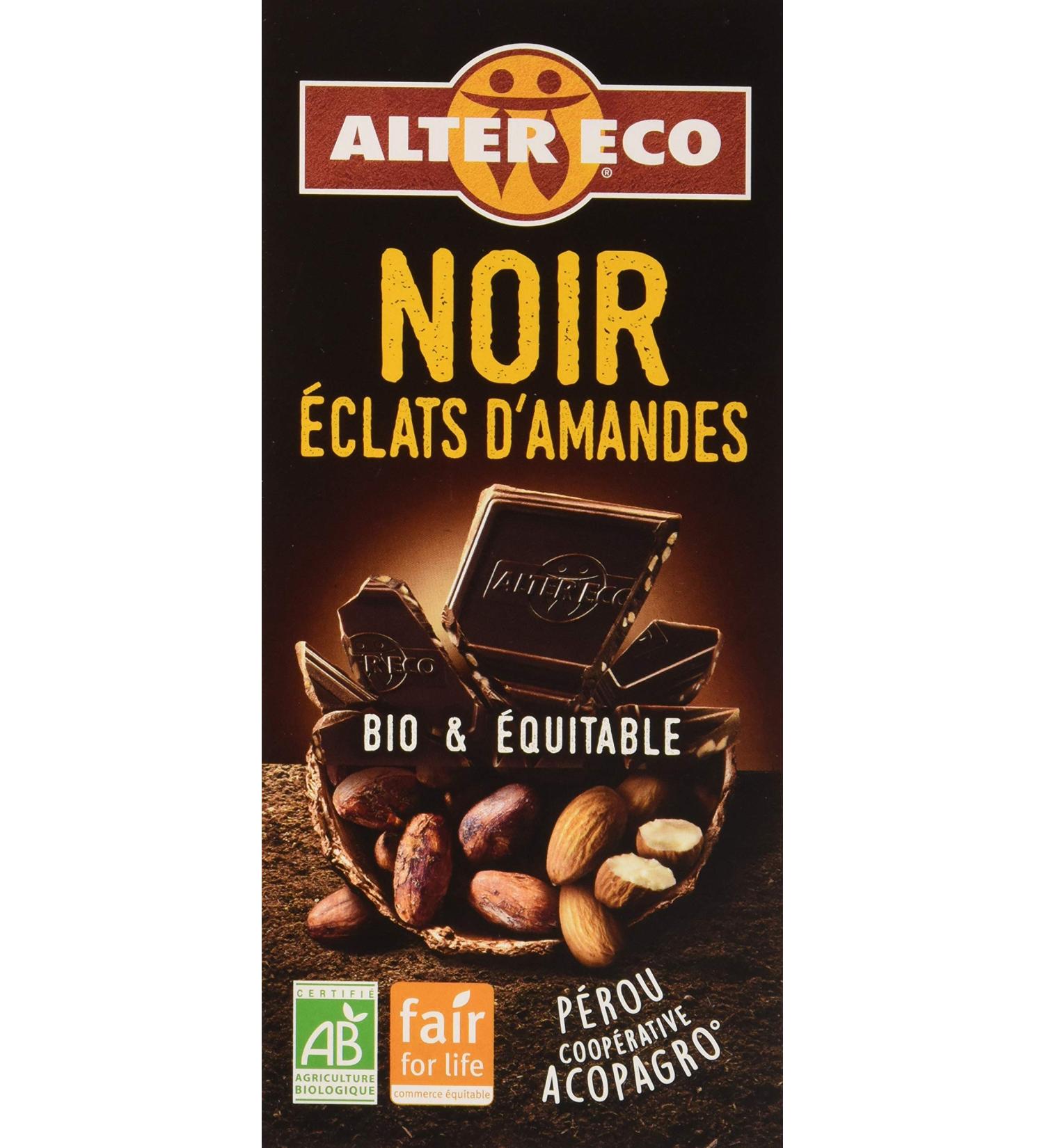 Alter Eco Dark Chocolate Bar with Almond Pieces Organic and Fair Trade 100g - Buy Online on GoSupps.com