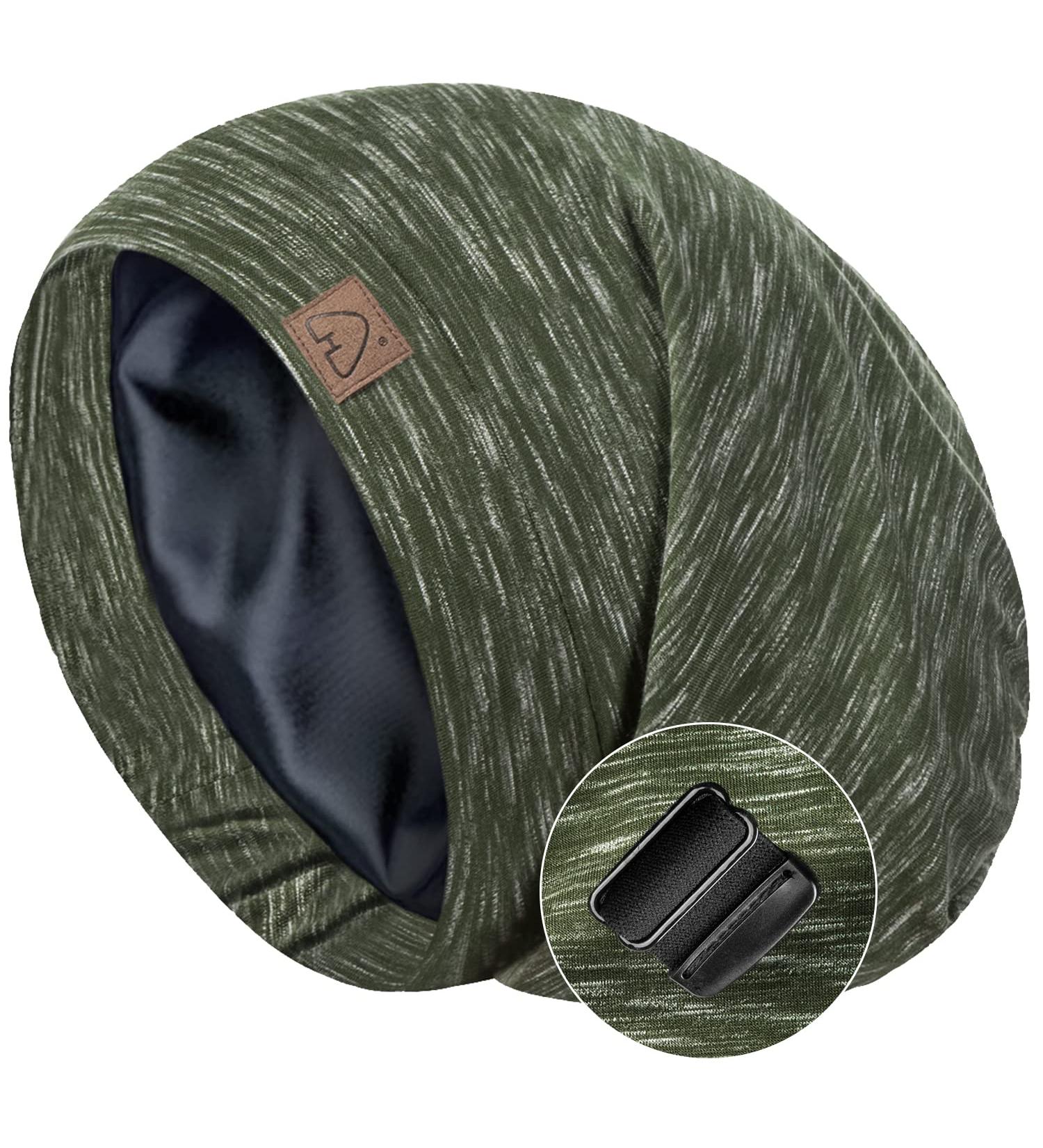 Silk Satin Sleep Cap Bonnet | Adjustable Night Cap for Natural Curly Hair | Heather Green - Buy Online on GoSupps.com