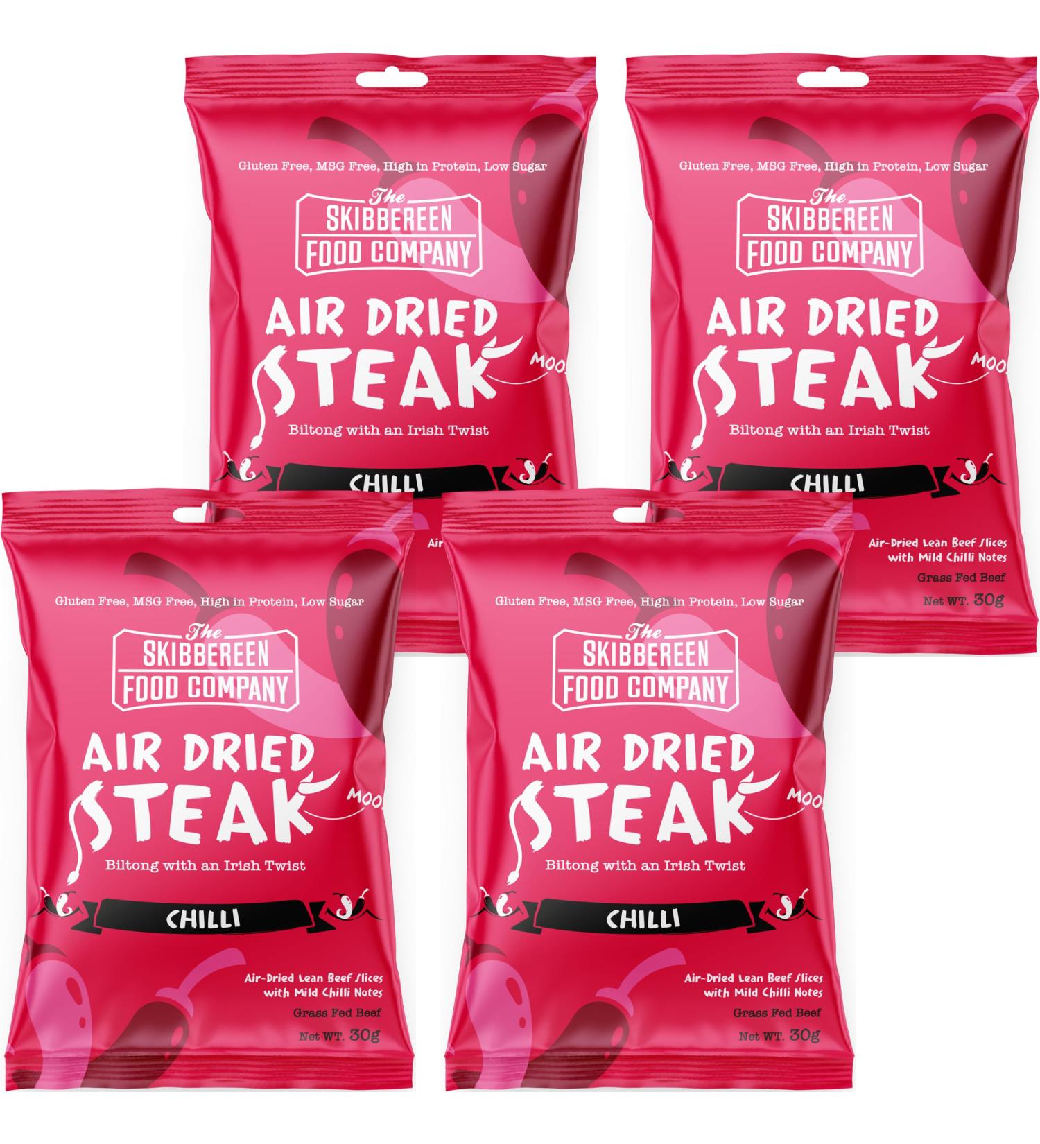 Grass Fed Beef Jerky Mild Chilli Flavour | Lean Biltong | High Protein Snack | Gluten Free | 30g Bag - The Skibbereen Food Co - Buy Online on GoSupps.com