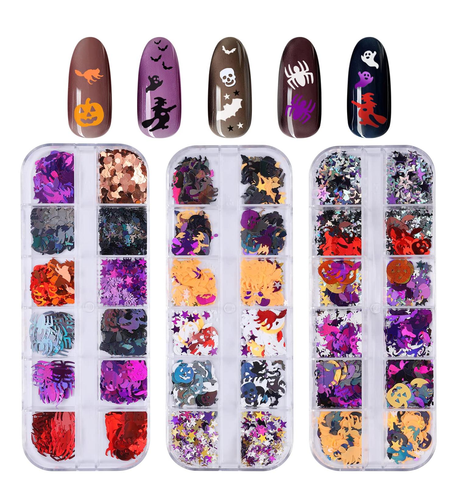 MWOOT Halloween Nail Glitter Sequins - 3D Holographic Confetti with Ghost & Skull Designs for DIY Craft & Party Decor - Buy Online on GoSupps.com