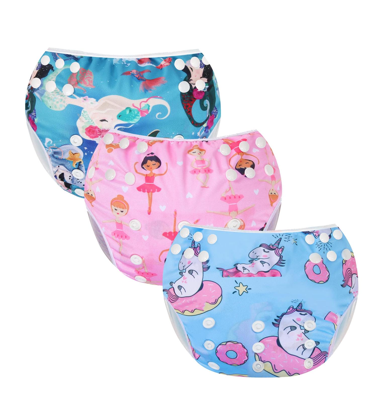 Mixidone Reusable Swimming Diaper for Toddlers | Adjustable Mermaid Unicorn & Dancer Designs | Eco-Friendly Swim Trunks for Ages 0-3 - Buy Online on GoSupps.com