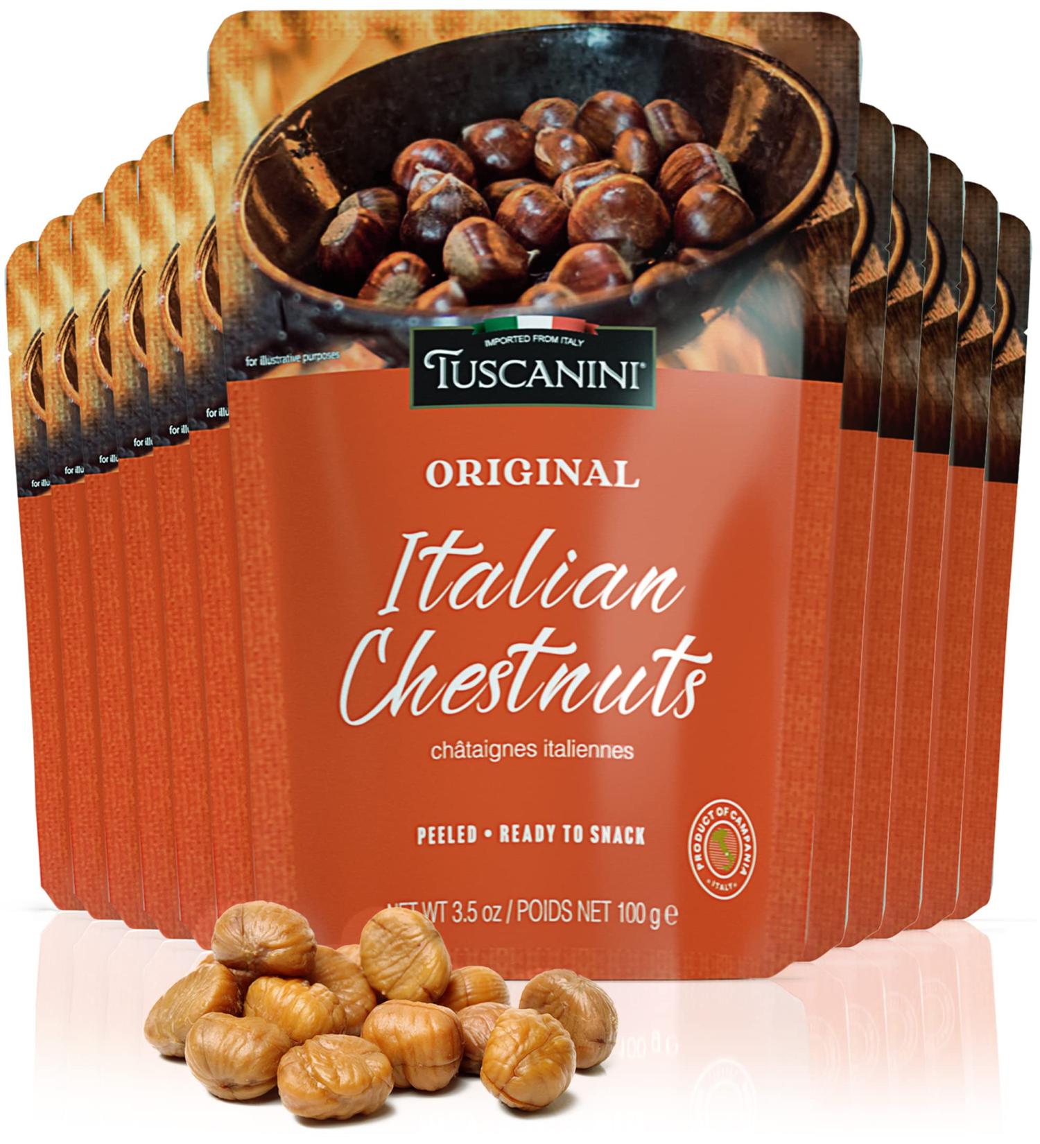 Tuscanini Premium Italian Chestnuts 3.5oz (12-Pack) - Roasted, Peeled & Ready to Eat | High Fiber & Antioxidant-Rich Snack | Product of Italy | Certified Kosher - Buy Online on GoSupps.com