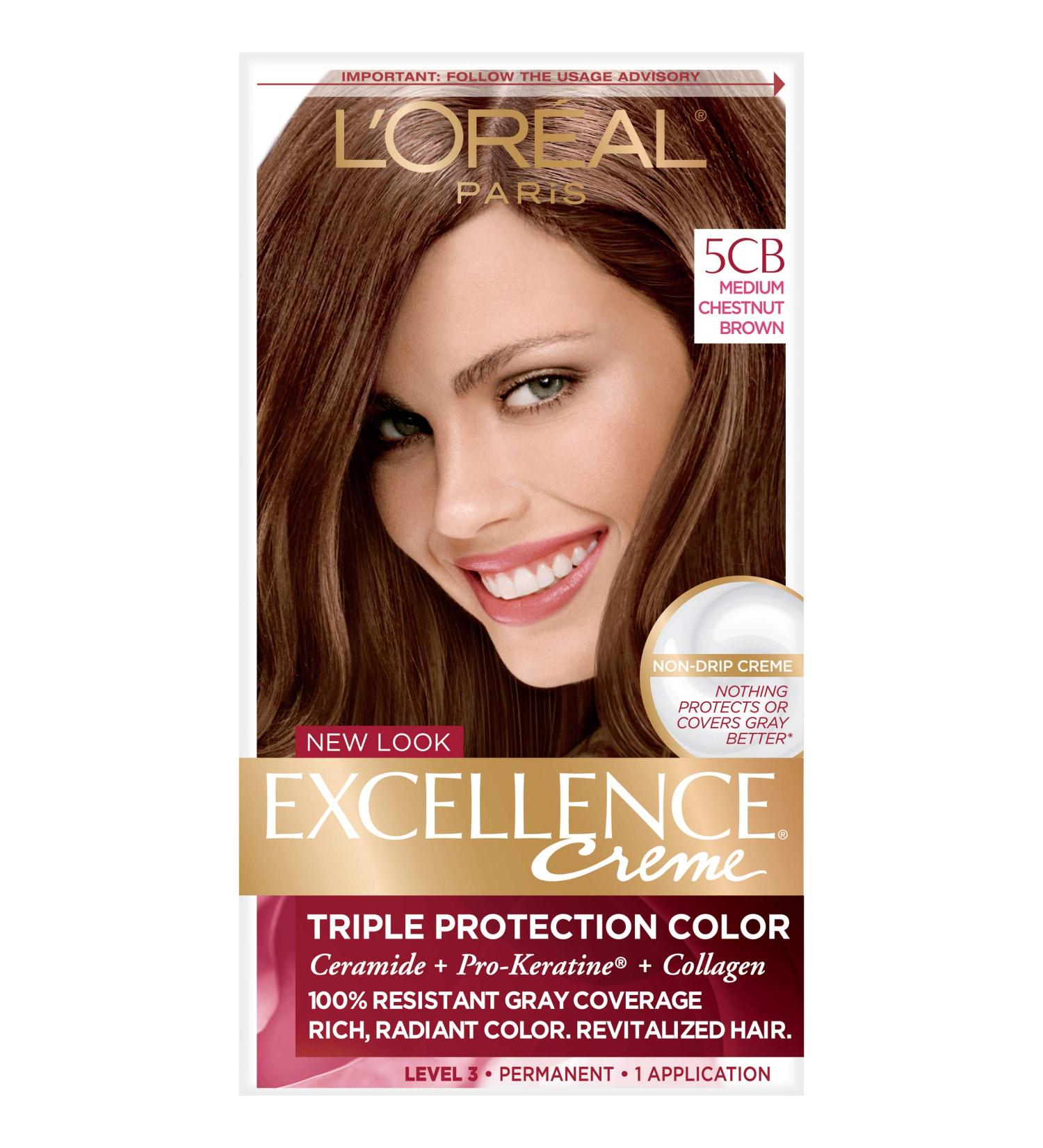 L'Oreal Excellence Creme 5CB Medium Chestnut Brown - Triple Protection Hair Color | 1 Application - Buy Online on GoSupps.com