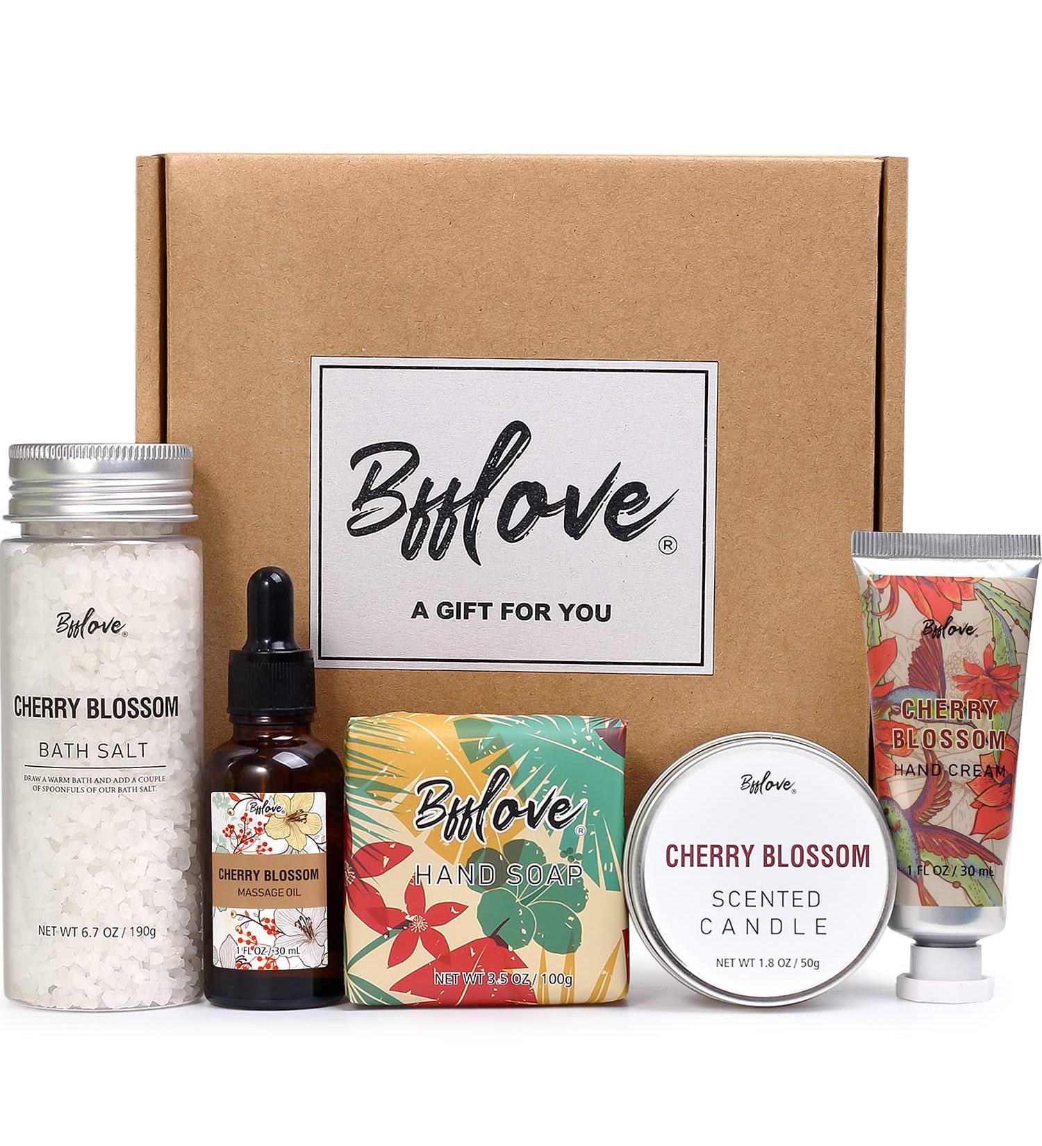 Cherry Blossom Spa Gift Set for Her - BFF LOVE | Massage Oil, Candle, Bath Salt, Hand Cream & Soap - Buy Online on GoSupps.com