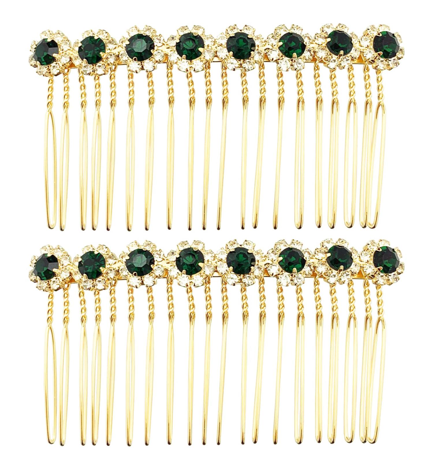 PRETTYLIFE Bridal Crystal Side Combs 2pc Set - Dark Green Wedding Hair Accessories for Women & Girls - Buy Online on GoSupps.com