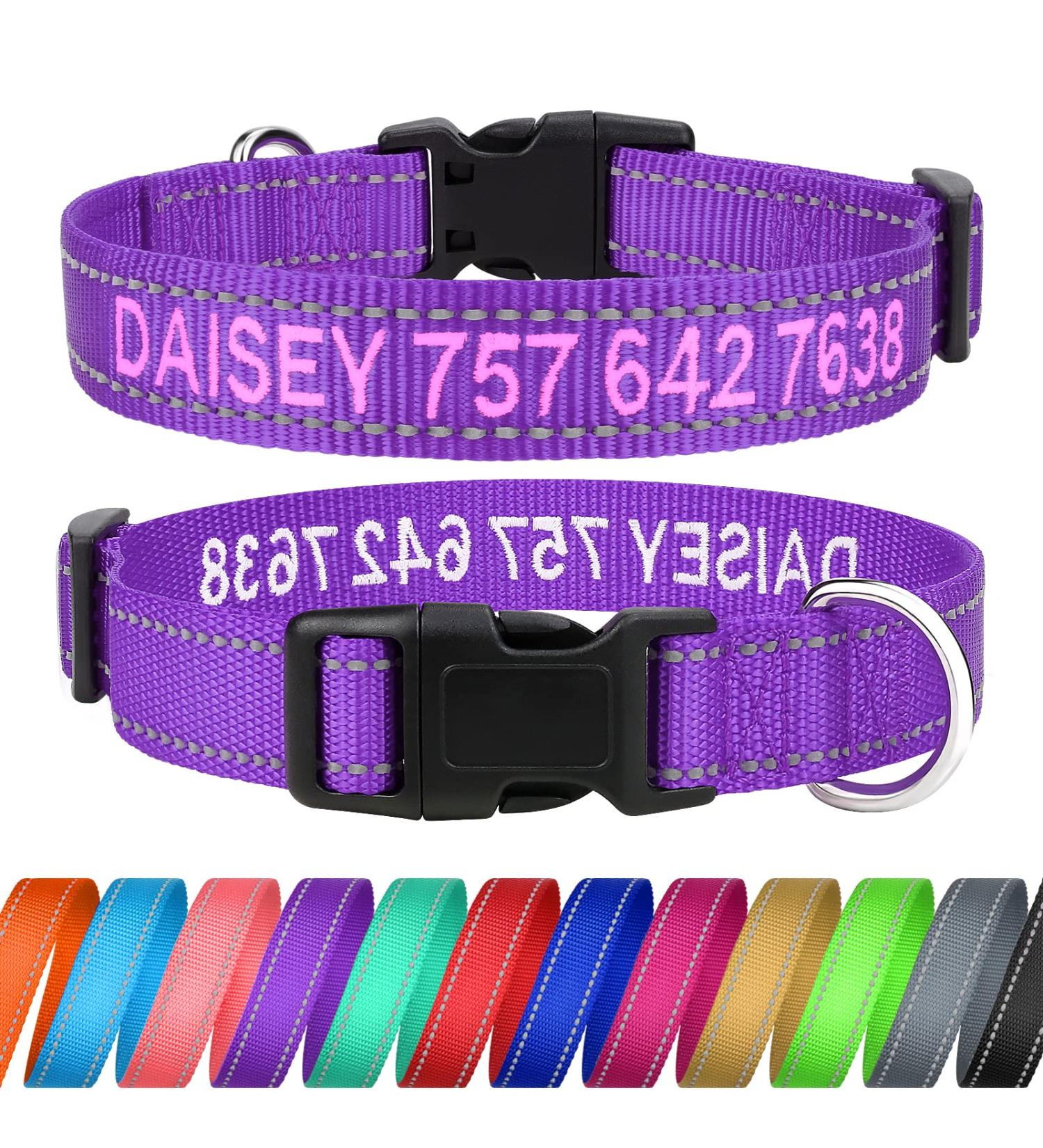 Tagme Personalized Dog Collar for Small Dogs - Embroidered Reflective Nylon with Pet Name & Phone Number - Purple XS (1 Pack) - Buy Online on GoSupps.com