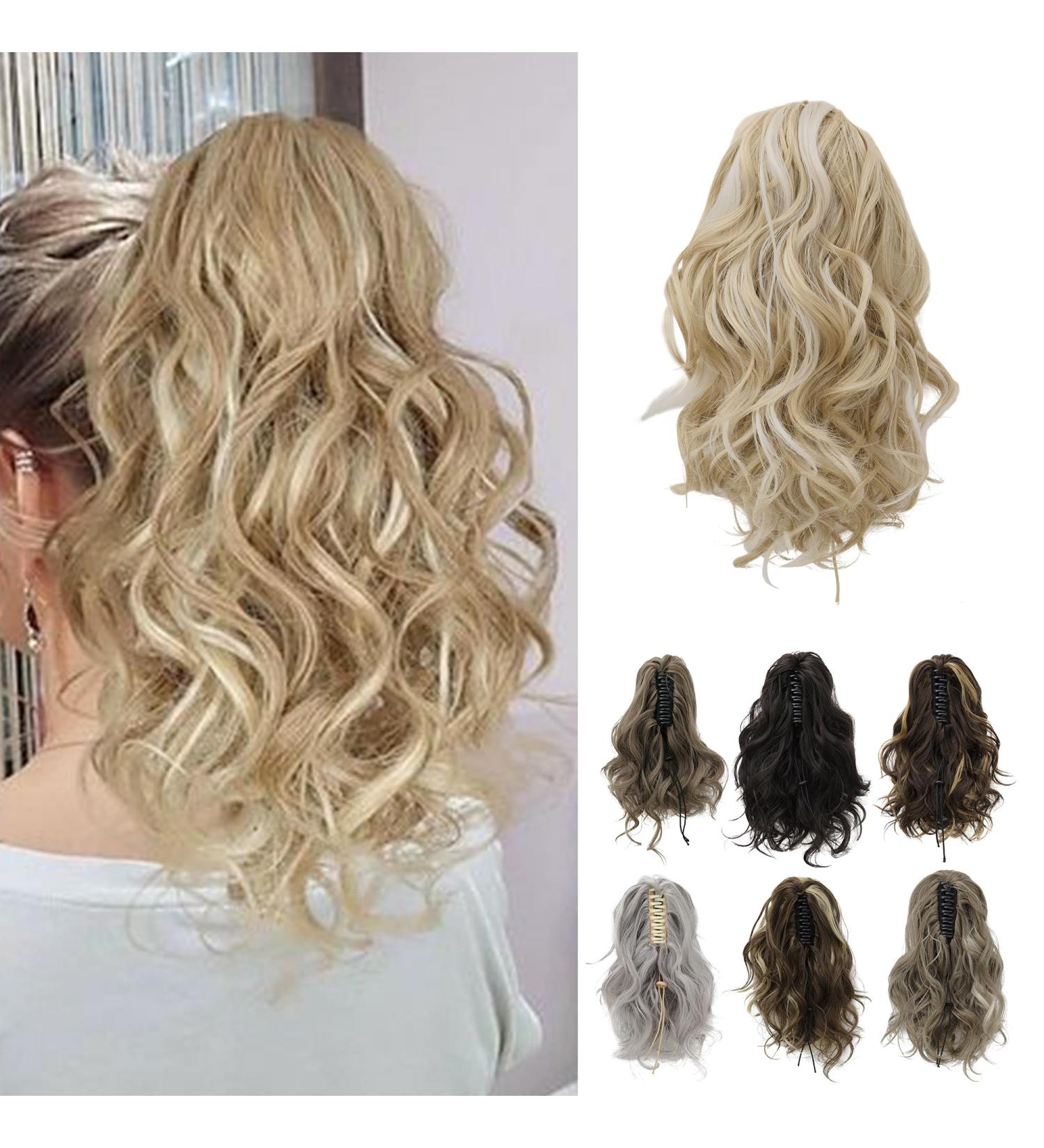 10 Inch Short Ponytail Extension Claw Clip in Ponytail Hair Extensions Curly Wavy Ponytail Extensions Synthetic Hairpieces for Women - Ash Blonde with Highlights 10 Inch Ash Blonde with Highlights - Buy Online on GoSupps.com