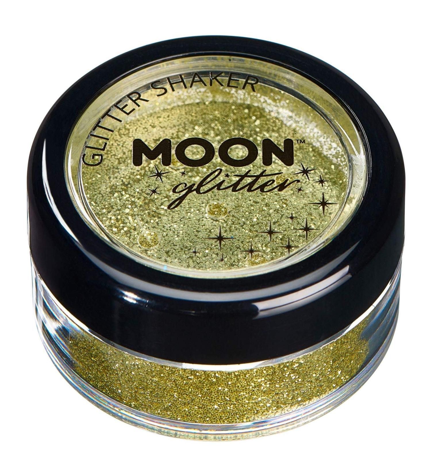 Moon Glitter Gold Fine Glitter Shaker - 5g | Festival Makeup for Face, Body, Nails, Hair & Lips - Buy Online on GoSupps.com
