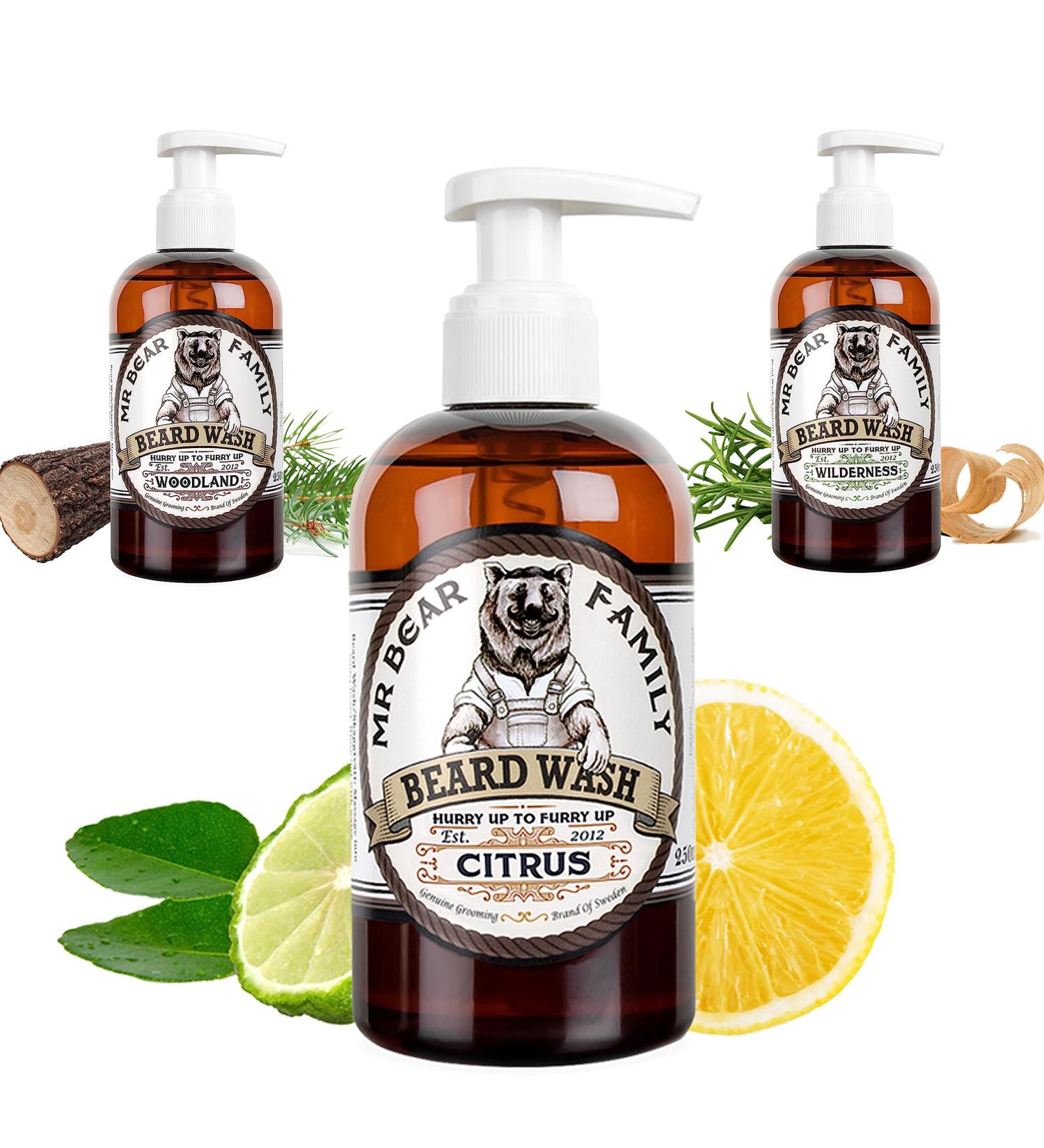 MR Bear Family Natural Beard Shampoo for Men 250ml - Citrus 2-in-1 Beard Soap & Conditioner - Moisture for a Fuller Healthier Beard - Buy Online Worldwide - Buy Online on GoSupps.com