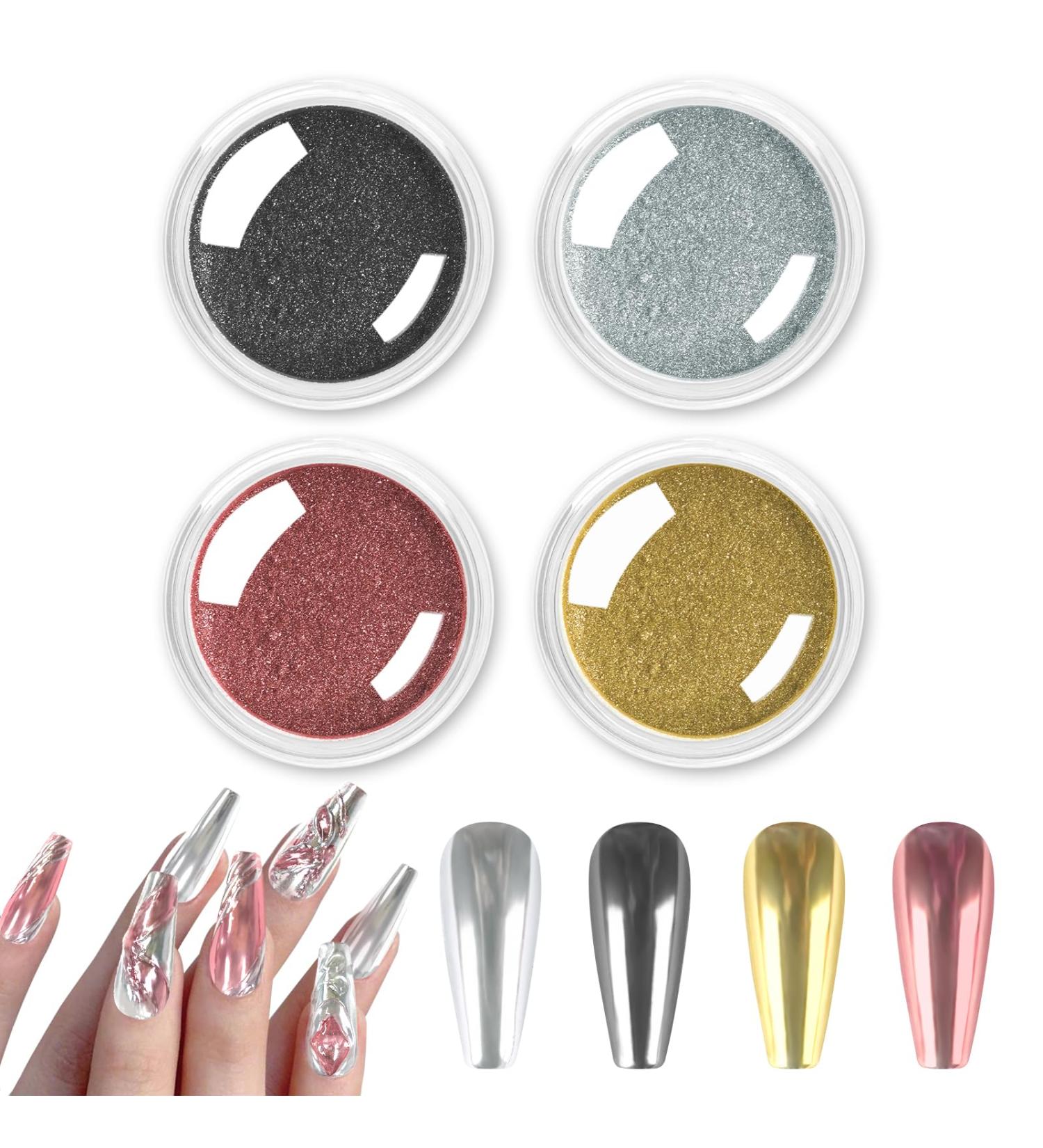 Allstarry Chrome Nail Powder 4 Colors Metallic Mirror Effect Powder Holographic Manicure Pigment Glitter Powder Kit for Nail Art Decoration Gel Polish with 4 Pcs Eyeshadow Sticks Classic Color - Buy Online on GoSupps.com