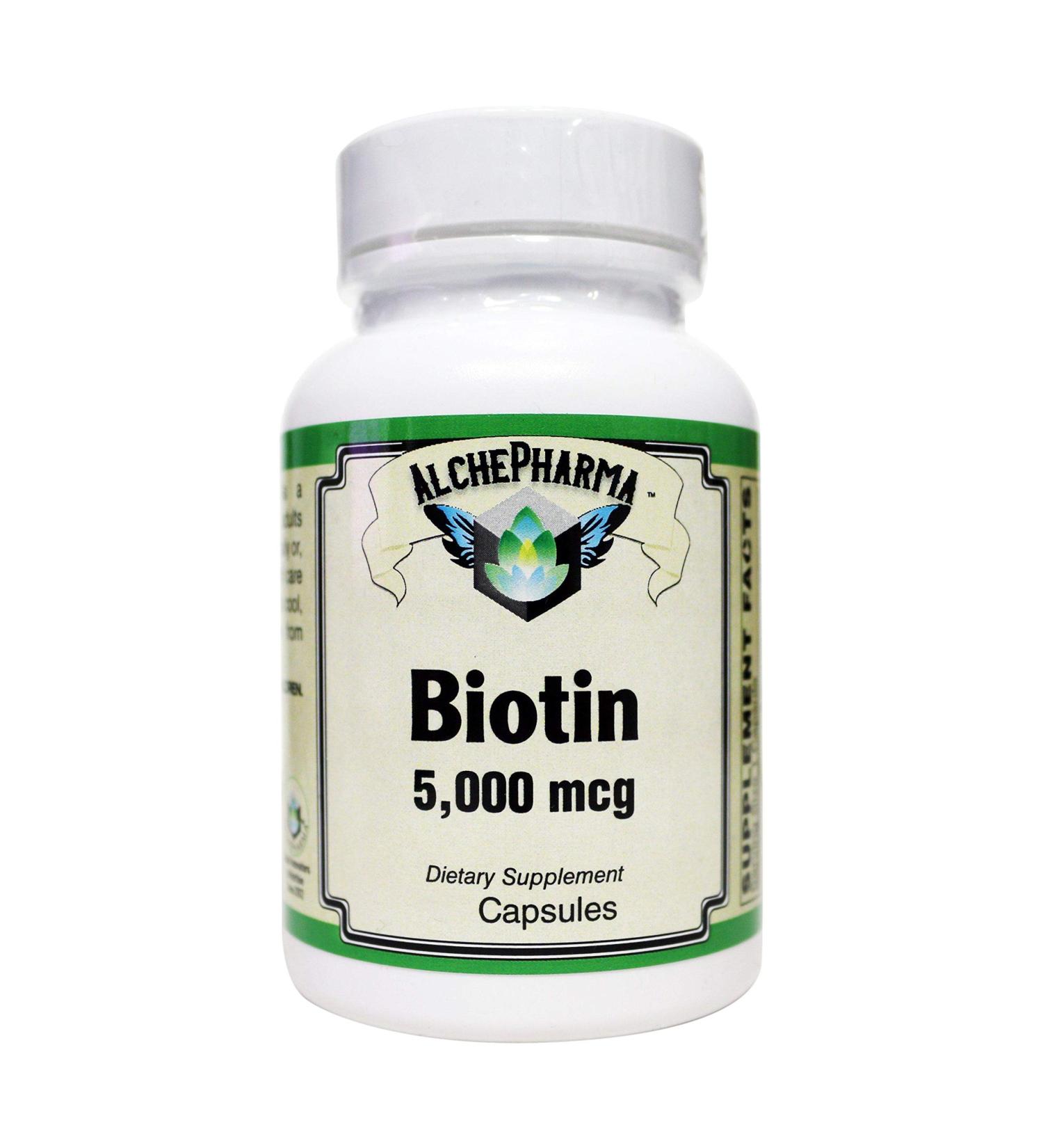 AlchePharma Biotin 5 000 mcg (5 mg) per Easy to Swallow Capsule *Free of Yeast Wheat Gluten and preservatives - Buy Online on GoSupps.com