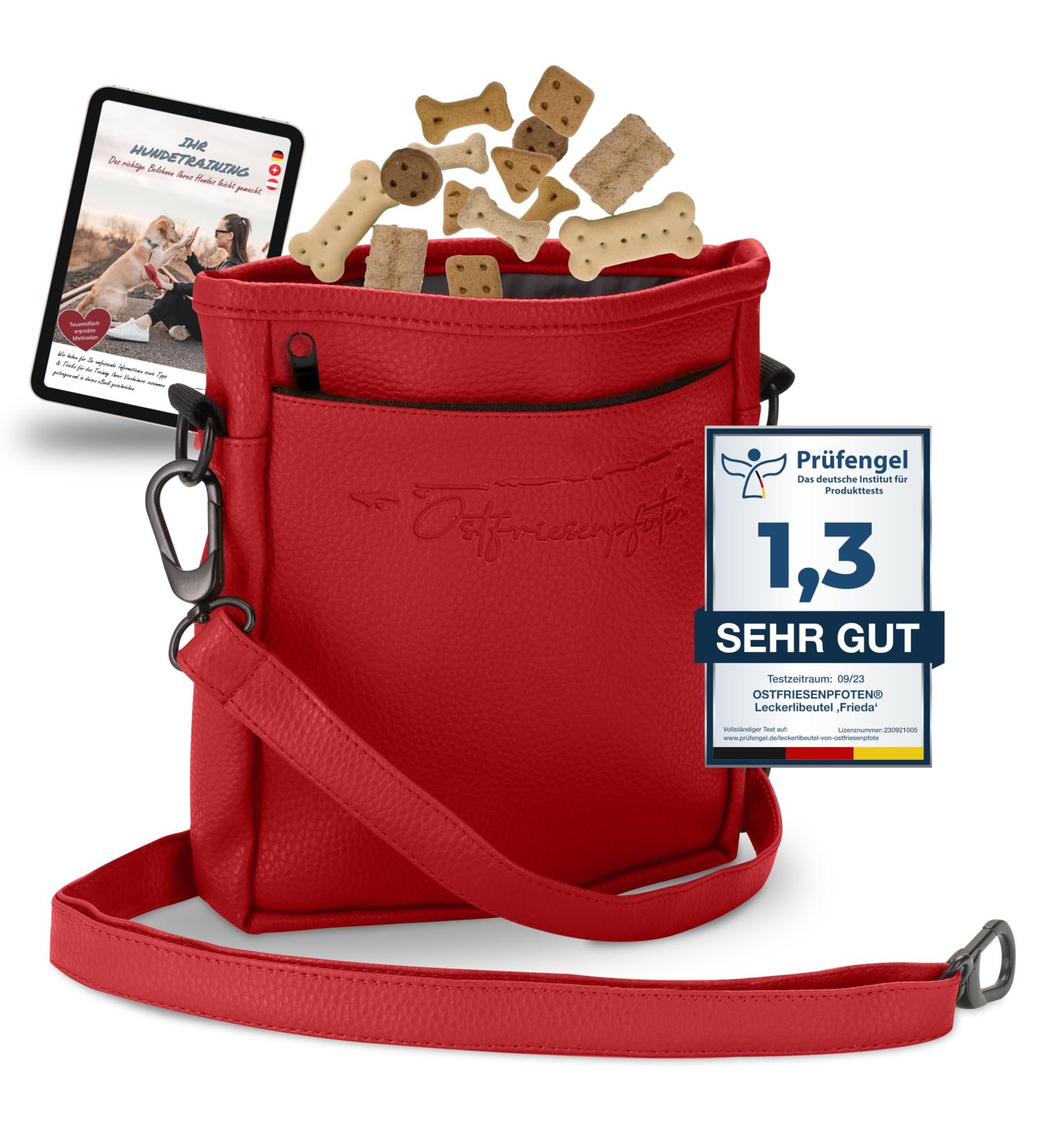 Ostfriesenpfoten Frieda Dog Treats Bag - High-Quality Synthetic Leather Red Size M Easy Open Lock - Ideal for Dog Walks & Outdoor Use - Buy Online on GoSupps.com