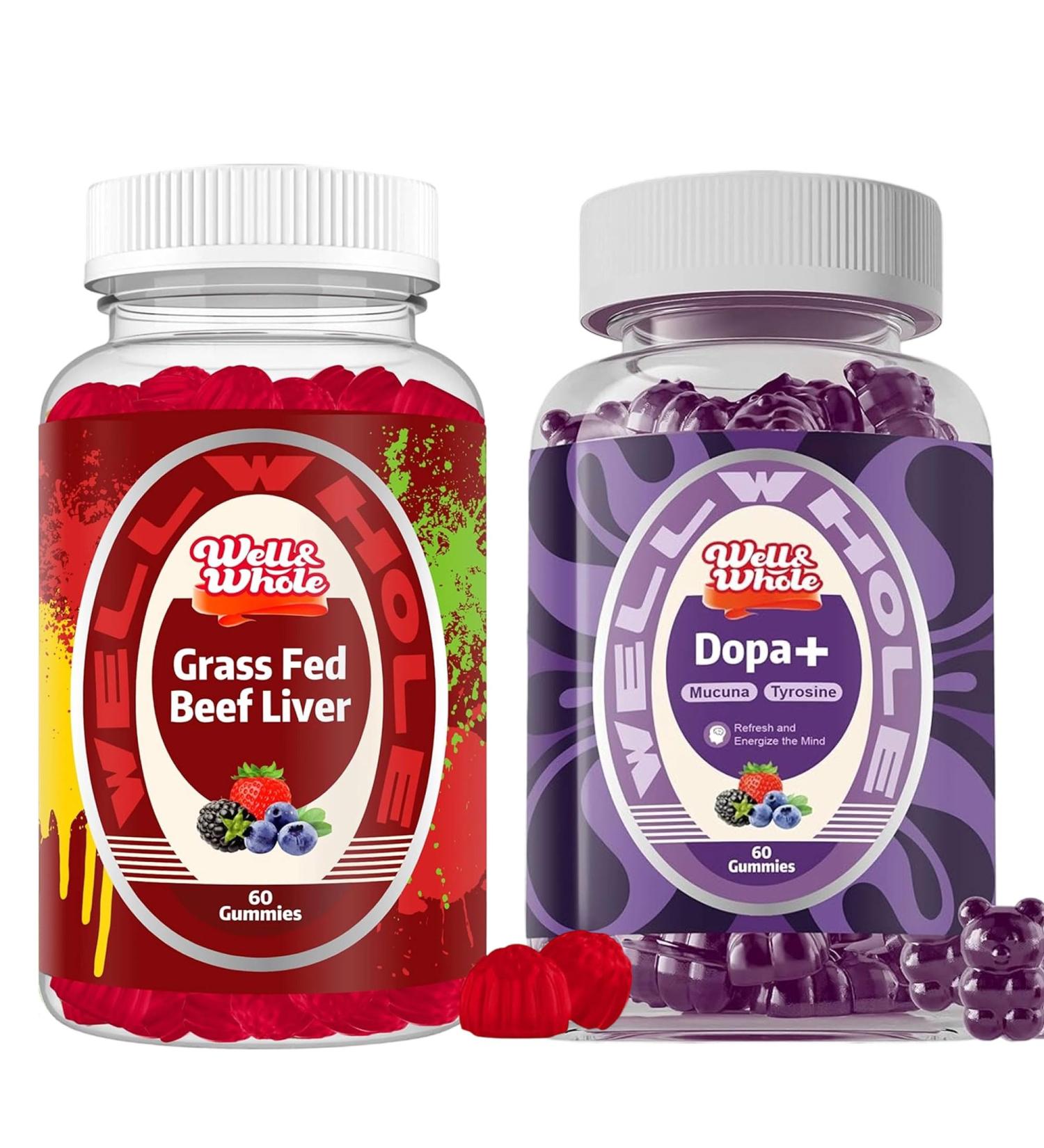Well&Whole Grass Fed Beef Liver Gummies and Dopamine Supplements for Mood Focus and Energy - Buy Online on GoSupps.com