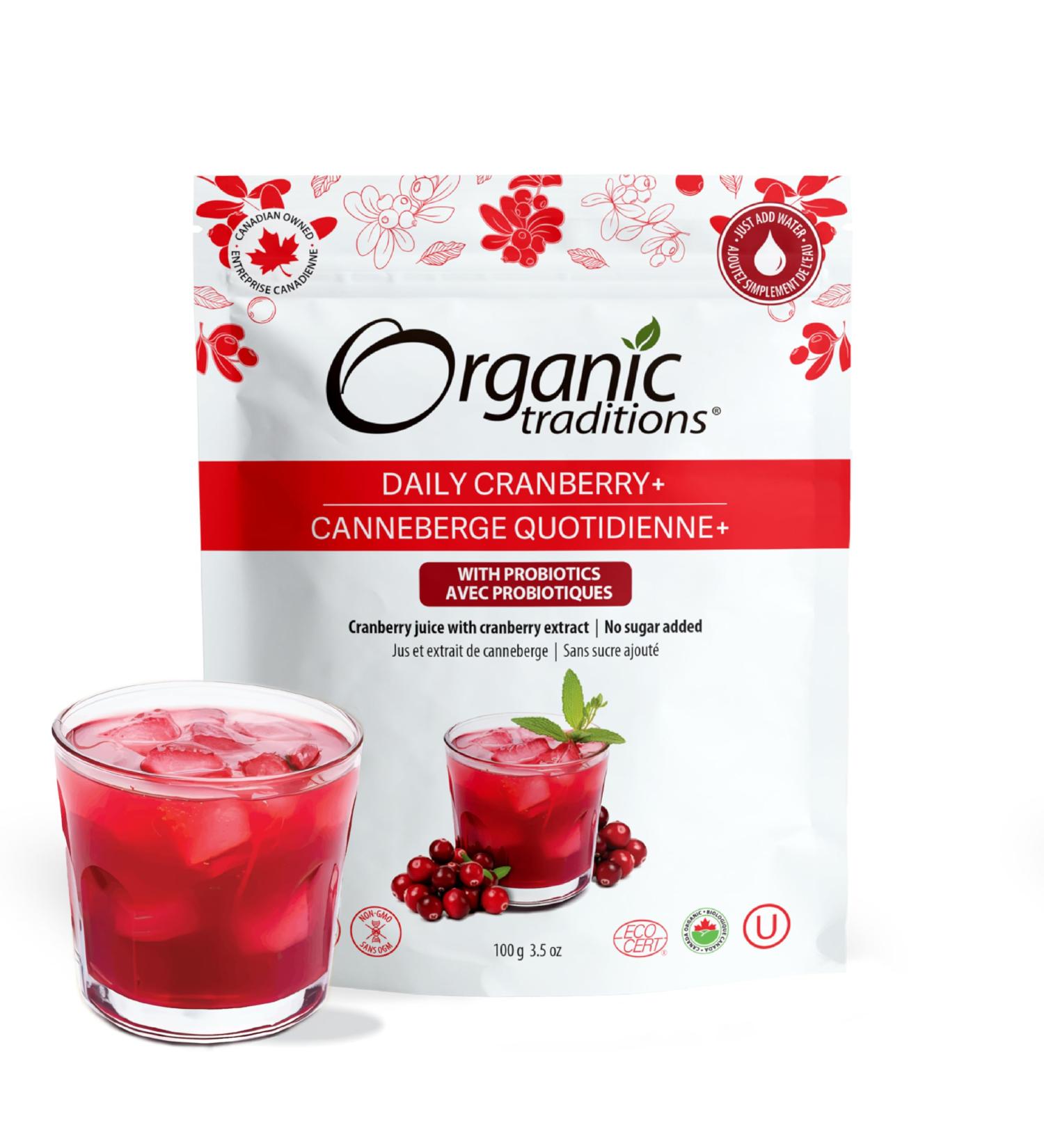 Organic Traditions Daily Cranberry+ Cranberry Powder from 100% Organic Cranberries Unsweetened No Added Sugar Cranberry Drink Supplement 3.5oz (100g) Bag - Buy Online on GoSupps.com