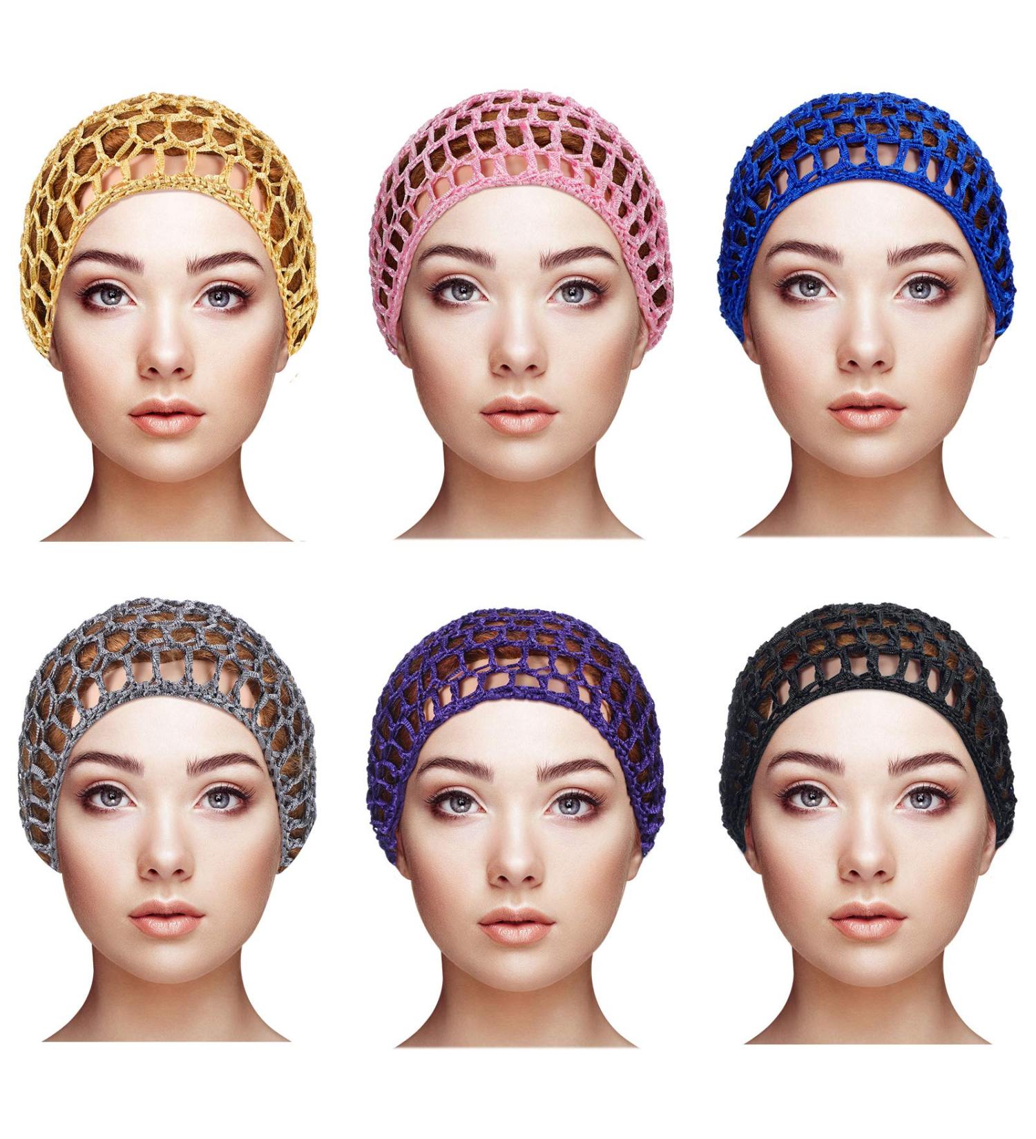 Geyoga 6-Piece Mesh Crochet Hair Net Snood Set for Women - Sleeping Hair Cover in Black, Blue, Pink, Purple, Gray, Khaki - Buy Online on GoSupps.com