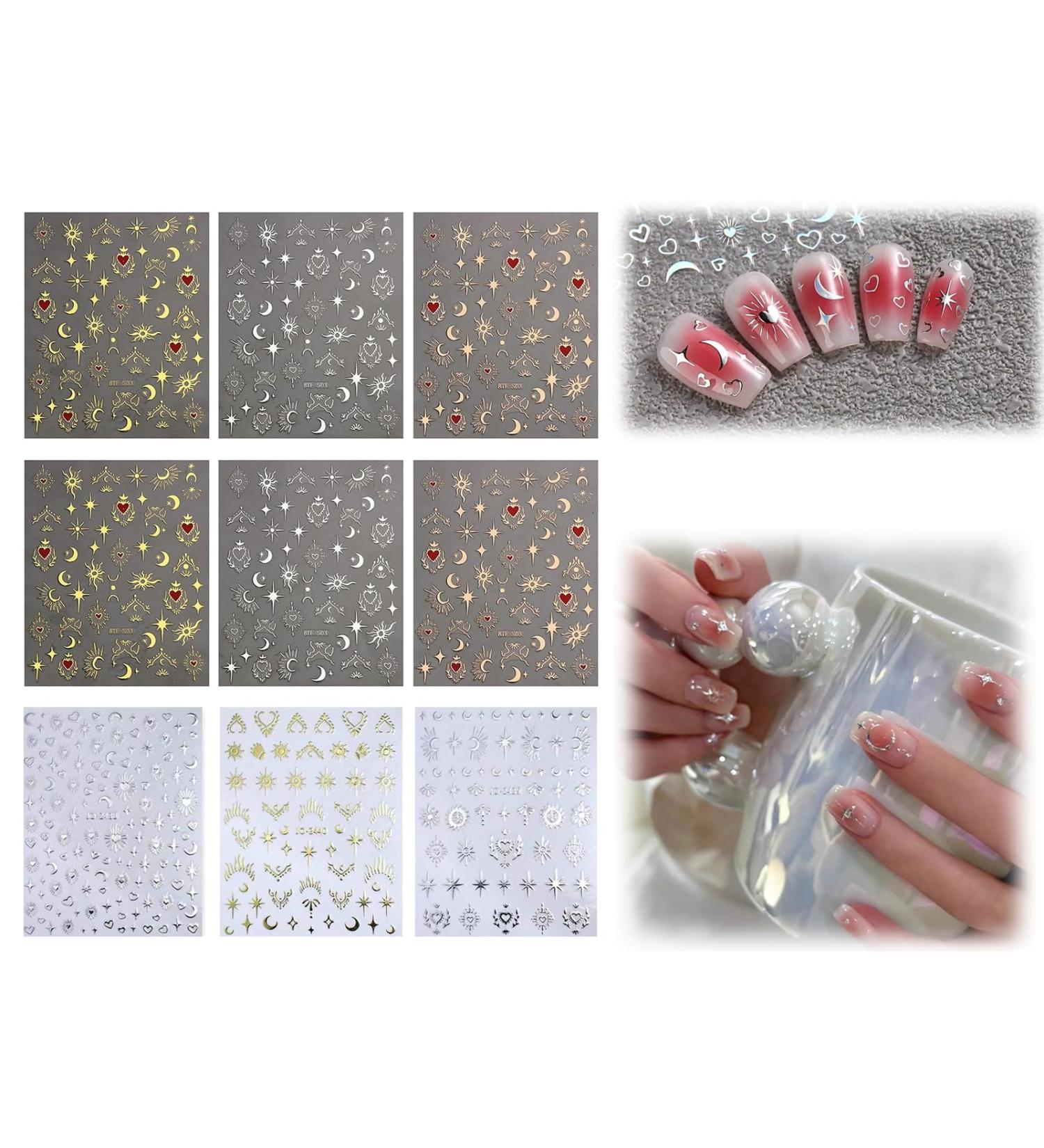 PLATEYTR 18 Sheets Aurora Nail Art Stickers Decals Self Adhesive Holographic Star Heart Nail Supplies Nail Designs Decorative Accessories Nail Stickers and Decals Gel Nail Stickers - Buy Online on GoSupps.com