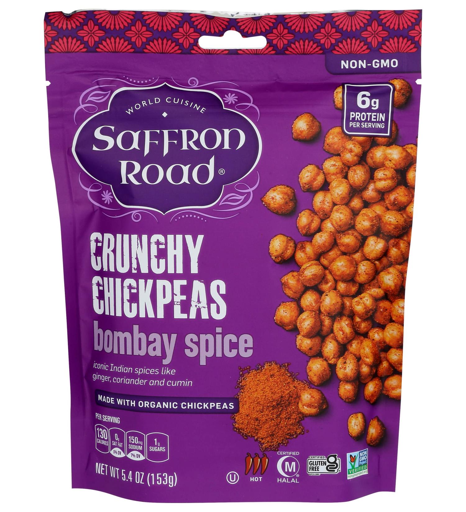 Saffron Road Bombay Spice Crunchy Chickpea Snack 6oz - Gluten Free, Vegan, Non-GMO, Kosher, Halal - Buy Online on GoSupps.com