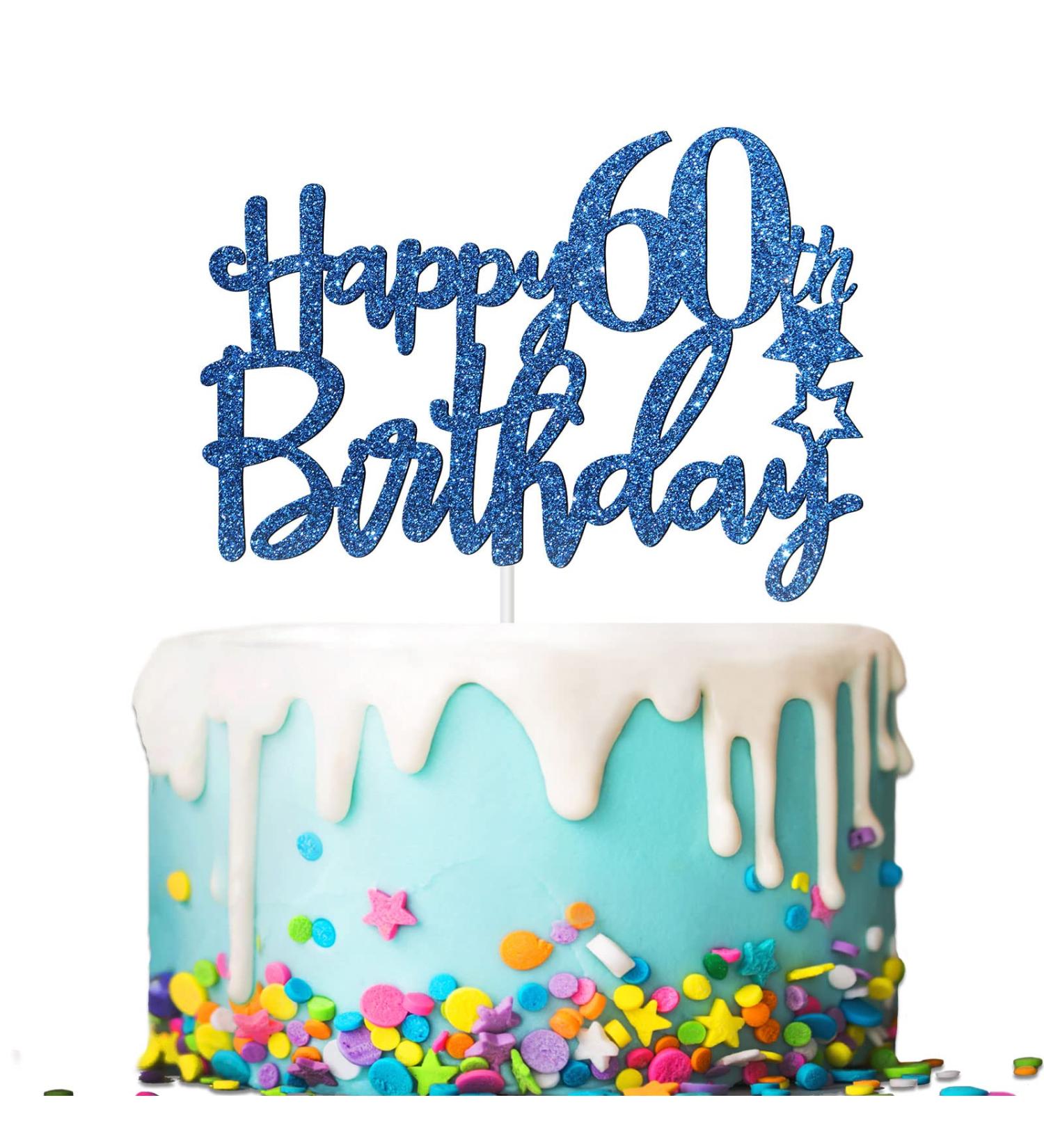 Tenhaisi Gilttery Navy Blue Happy 60 Birthday Cake Topper 60th Cake Toppers for Men Cake Topper for 60th Birthday Fabulous 60th Birthday Decoration - Buy Online on GoSupps.com