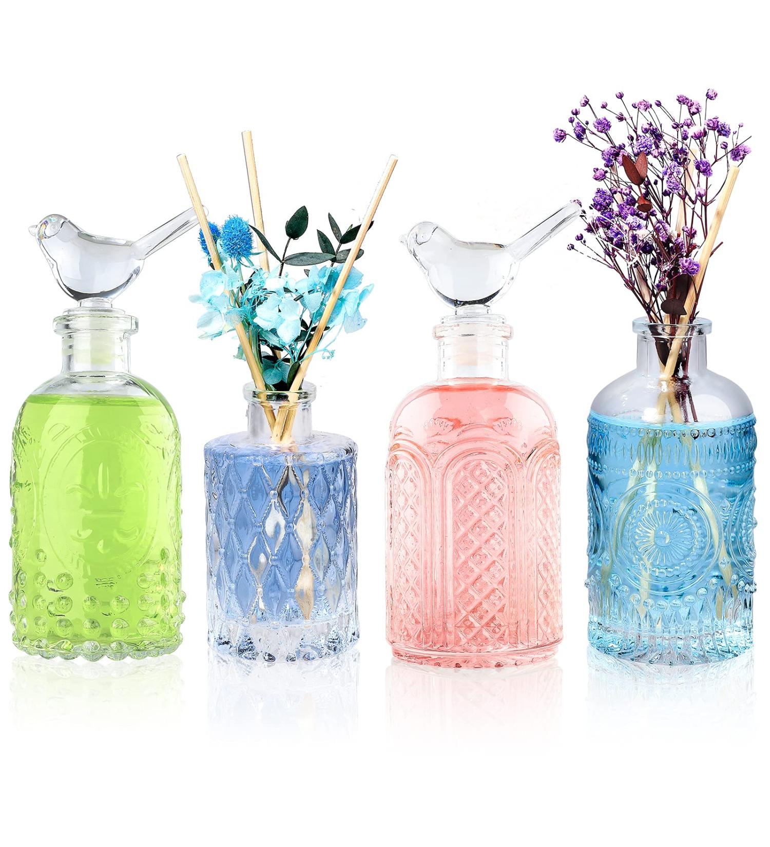 Glass Diffuser Bottles Set - 4 Empty Reed Diffuser Bottles for Essential Oils & Room Fragrance - Decorative Glass Bottles & Fragrance Vases - Buy Online on GoSupps.com