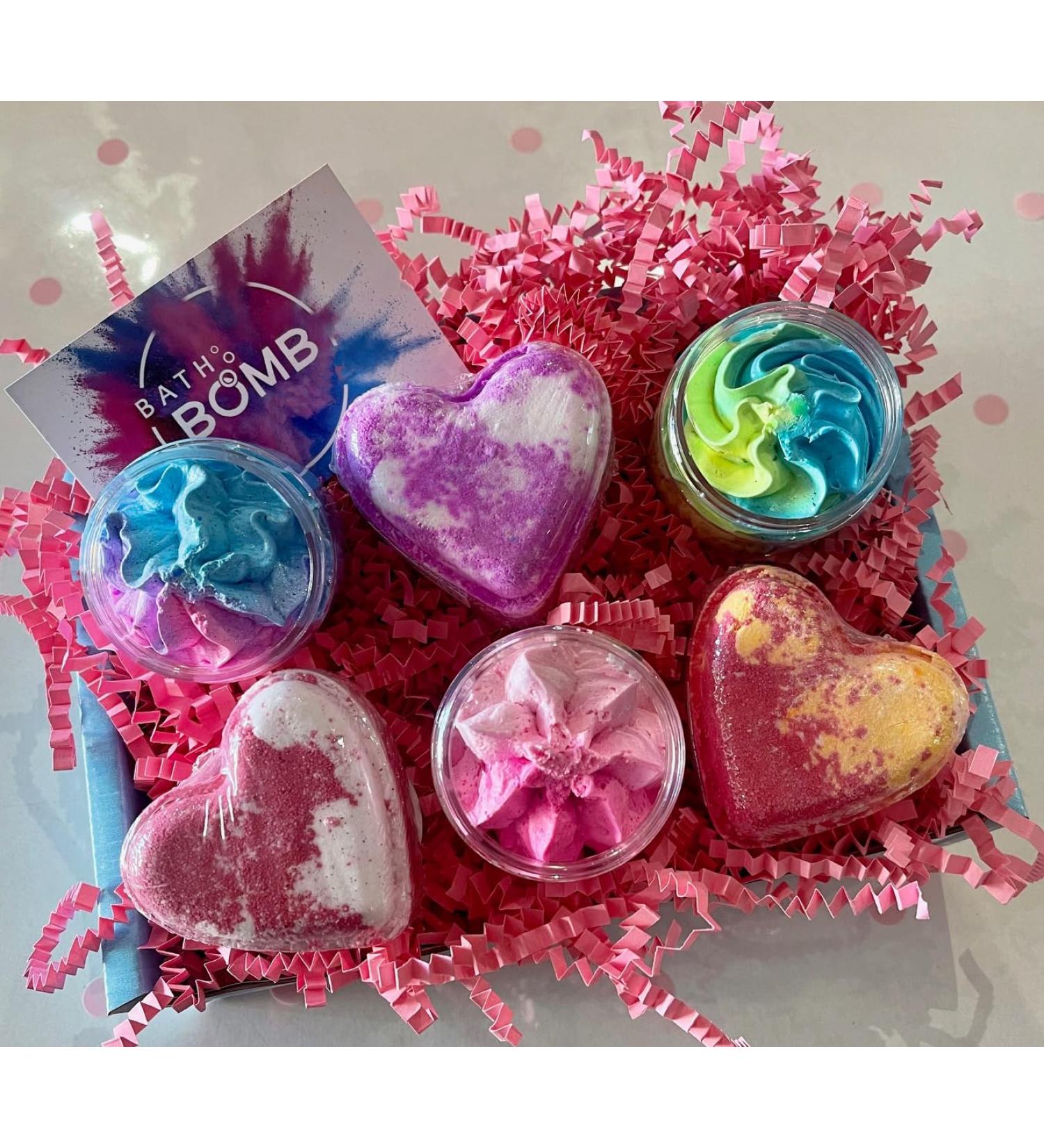 LuxFizz Variety Box | Premium & Luxury Bath Bombs Gift Set for Her Him Mom Kids Birthday or just to Treat Yourself! | 3 Fizzy Love Heart-Shaped Handmade Bath Bombs and 3 Whipped Soaps | UK Made - Buy Online on GoSupps.com