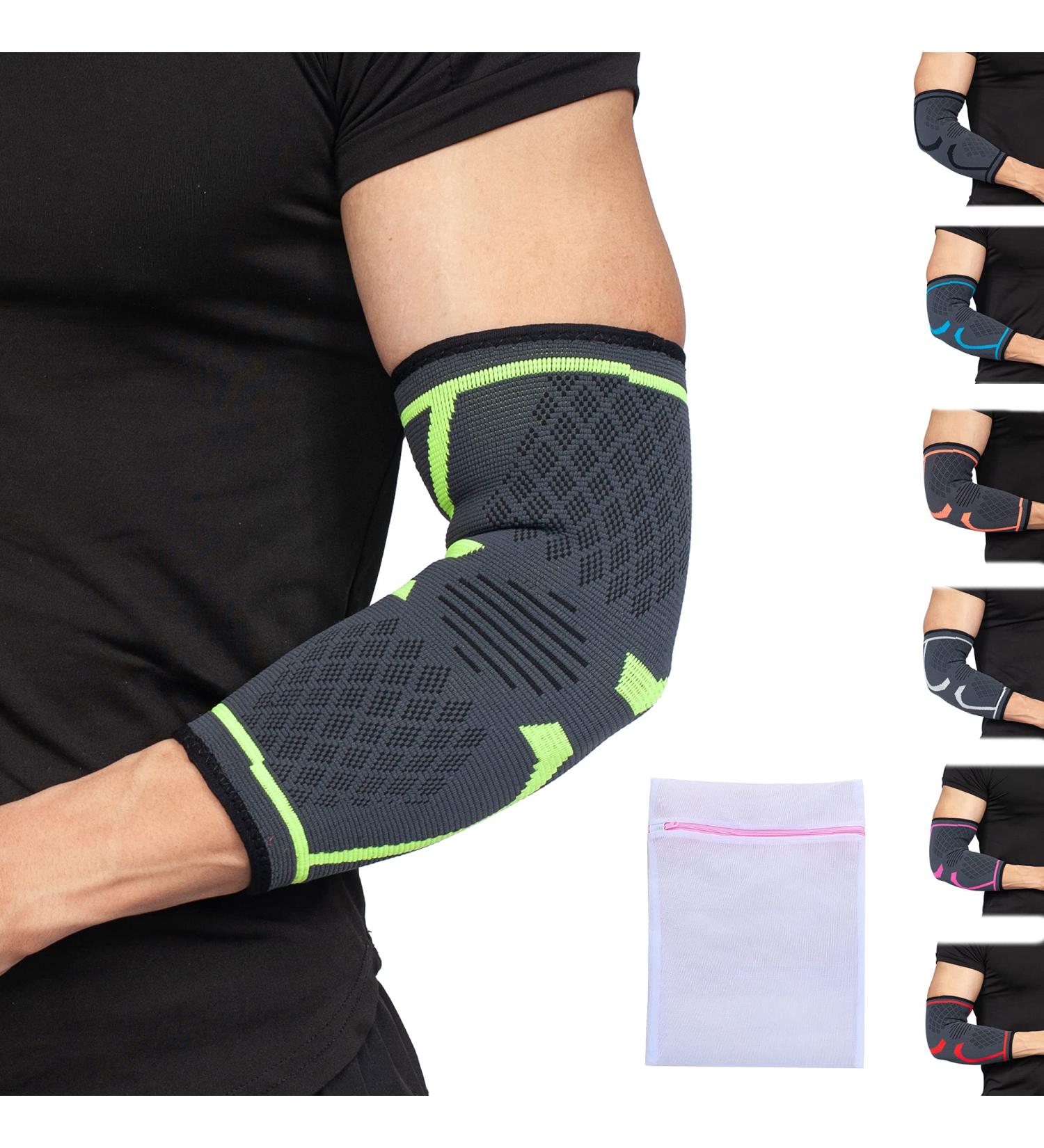 360 RELIEF Compression Elbow Brace Sleeve - Medium Green | Joint Pain Relief for Men and Women | Ideal for Tendonitis, Tennis, Golf, Workout, Weightlifting | Includes Mesh Laundry Bag - Buy Online on GoSupps.com