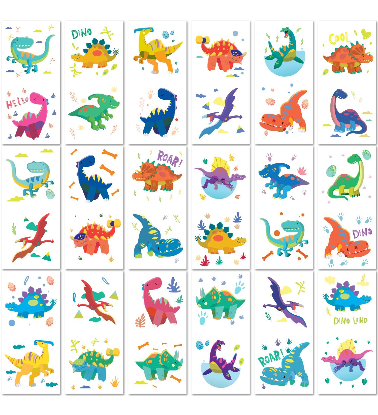 PapaKit Party Dinosaurs 36 Temporary Fake Tattoo Set - Kids Birthday Party Favor - Non-Toxic, Food Grade Ingredients - Safe & Removable - Buy Online on GoSupps.com