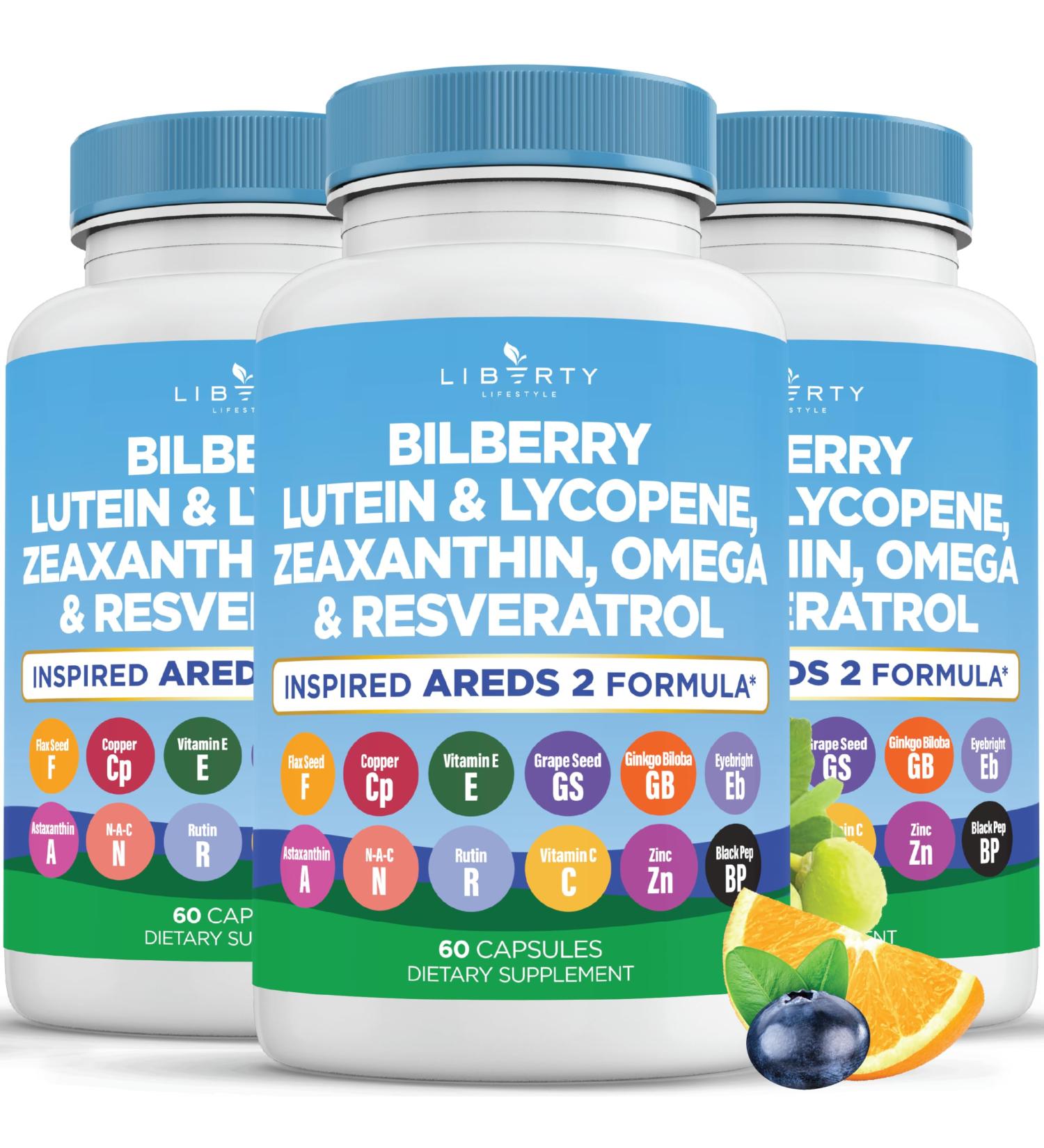 Eye Health Vitamins with Bilberry Lutein & Zeaxanthin Lycopene Resveratrol Grape Seed Extract Flaxseed Astaxanthin- AREDS 2-180 Capsules 60 Count (Pack of 3) - Buy Online on GoSupps.com