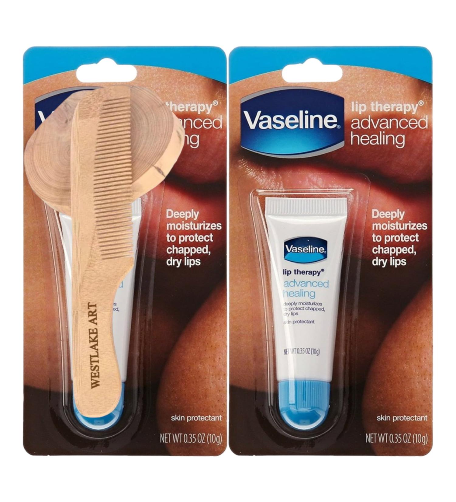Vaseline Lip Therapy Balm Tube 0.35 Oz - Intensive Healing for Dry Lips Long-Lasting Hydration Portable Bundle with Wooden Comb - Pack of 2 - Buy Online on GoSupps.com