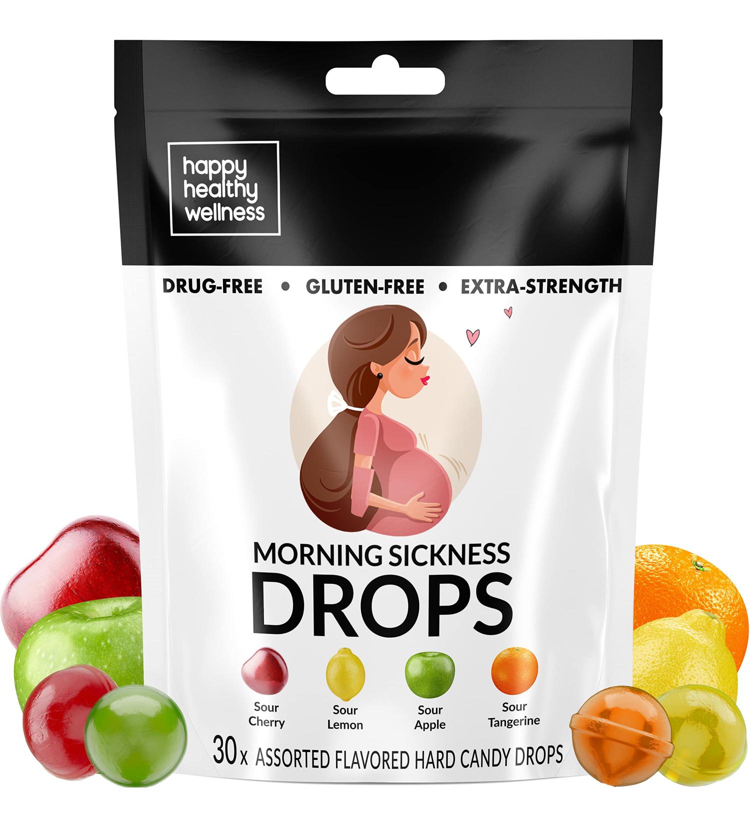 HH Wellness Pregnancy Nausea Candy - Natural Morning Sickness Relief Pops for Pregnant Women - 30 Drops, 4 Flavors - Cherry, Lemon, Apple, Tangerine - Buy Online on GoSupps.com
