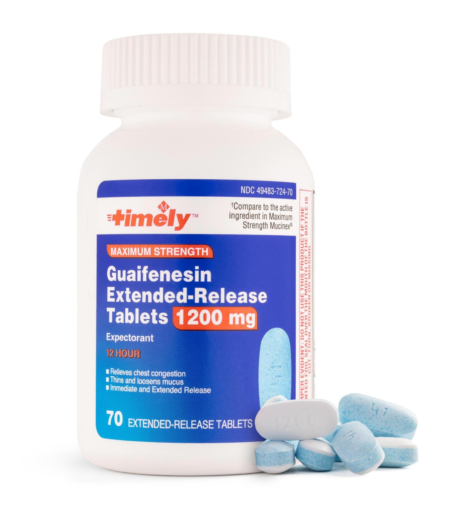 Buy Timely Guaifenesin 1200 mg - Maximum Strength Mucus Relief Tablets | 70 Count - 12 Hour Relief for Chest Congestion | International Shipping - Buy Online on GoSupps.com