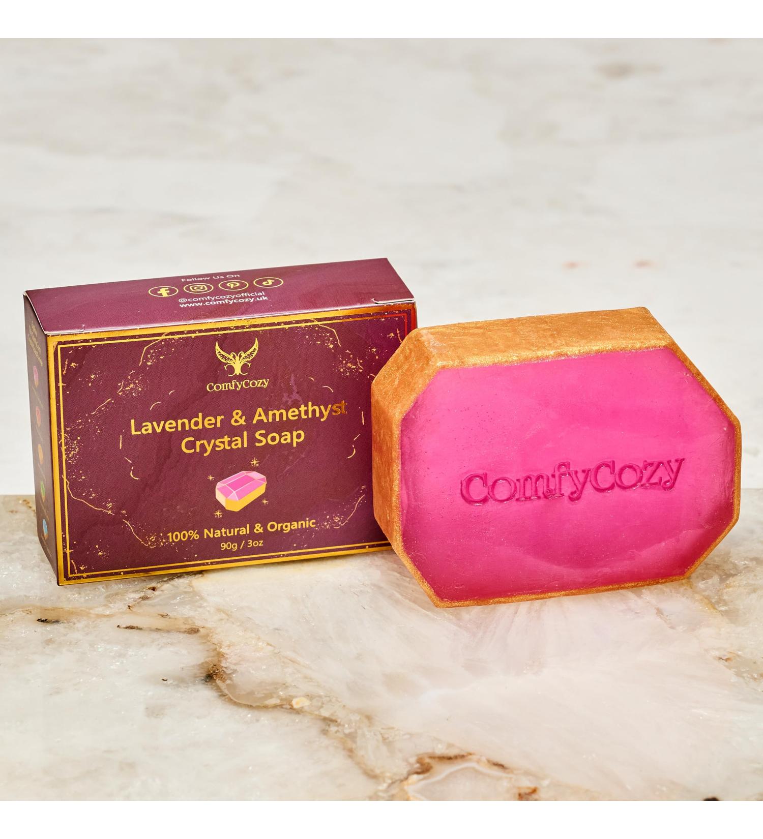 Lavender Crystal Soap Bar - 100% Natural Organic Hand Body Soaps Bars - Luxury Aromatherapy Skincare Acne Gift Essentials for Bath Beauty Women Mother Him Her Gifts Set Birthday Ideas - 90g