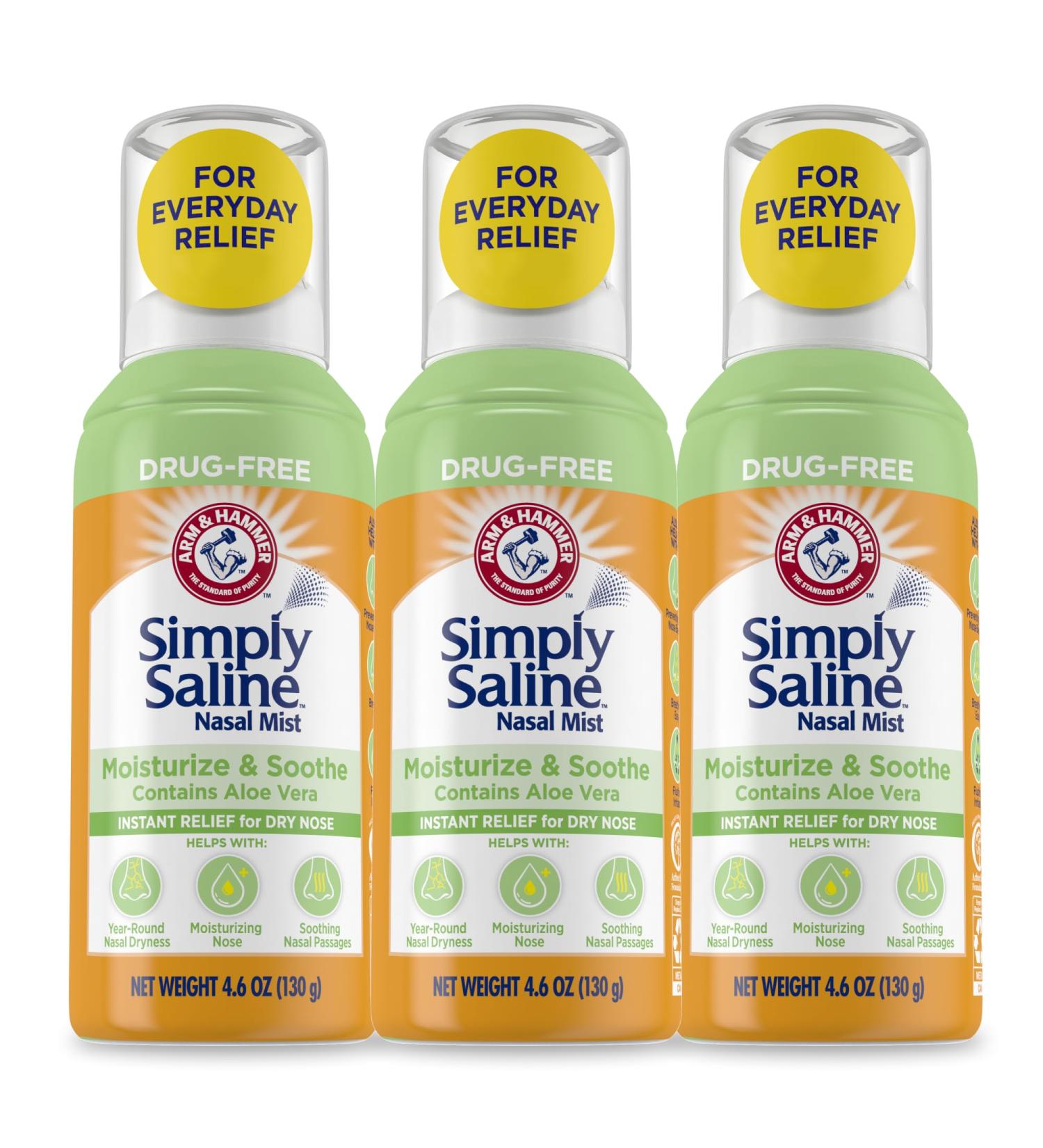 ARM & Hammer Simply Saline Moisturize & Soothe Nasal Mist Drug-Free Moisturizing Saline Nasal Spray for Instant Relief for Dry Nose 4.6 Oz (130 g) 3 Pack - Buy Online on GoSupps.com