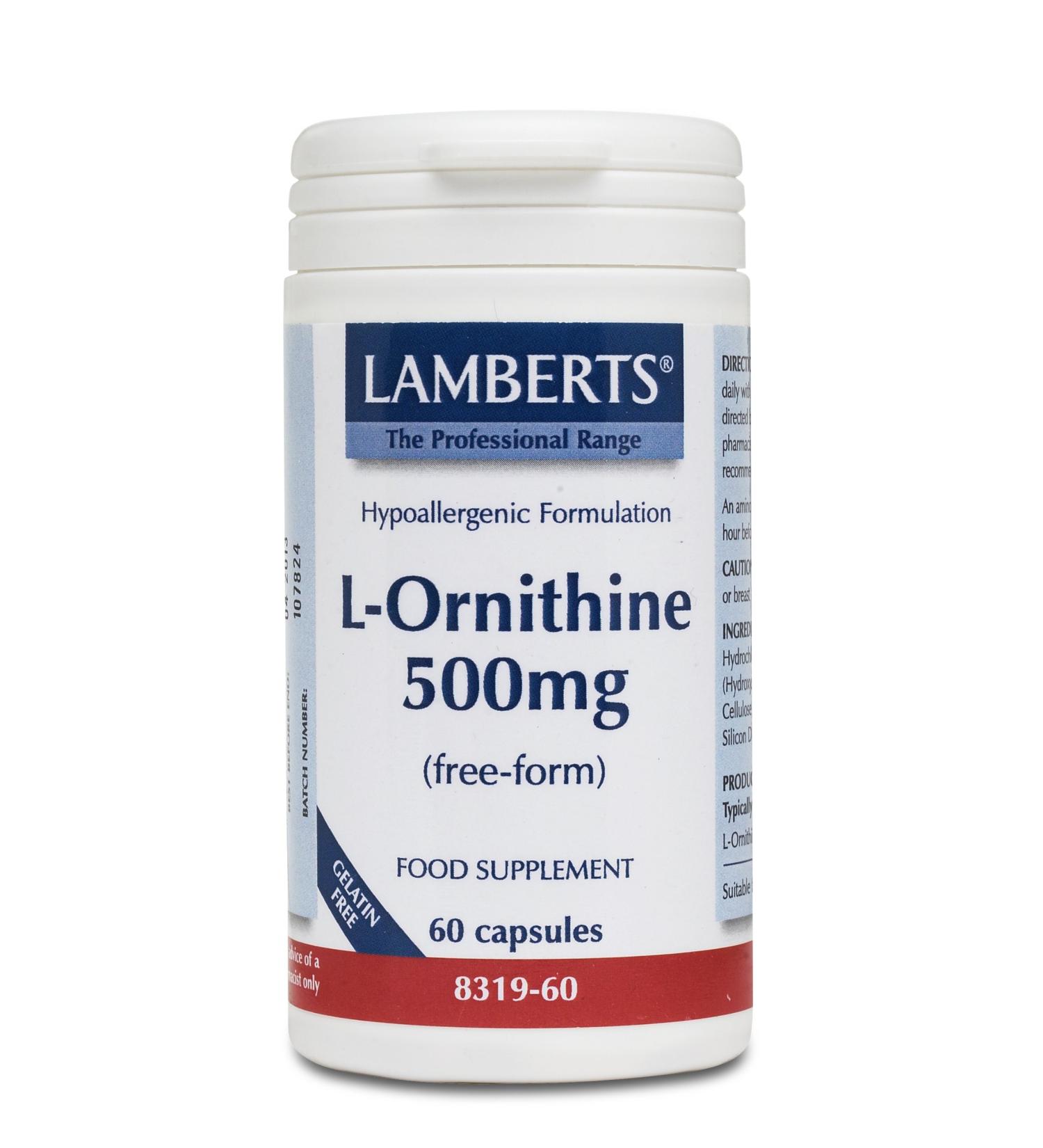 Ornithine HCL 500mg 60cap Lambe 60 cap.