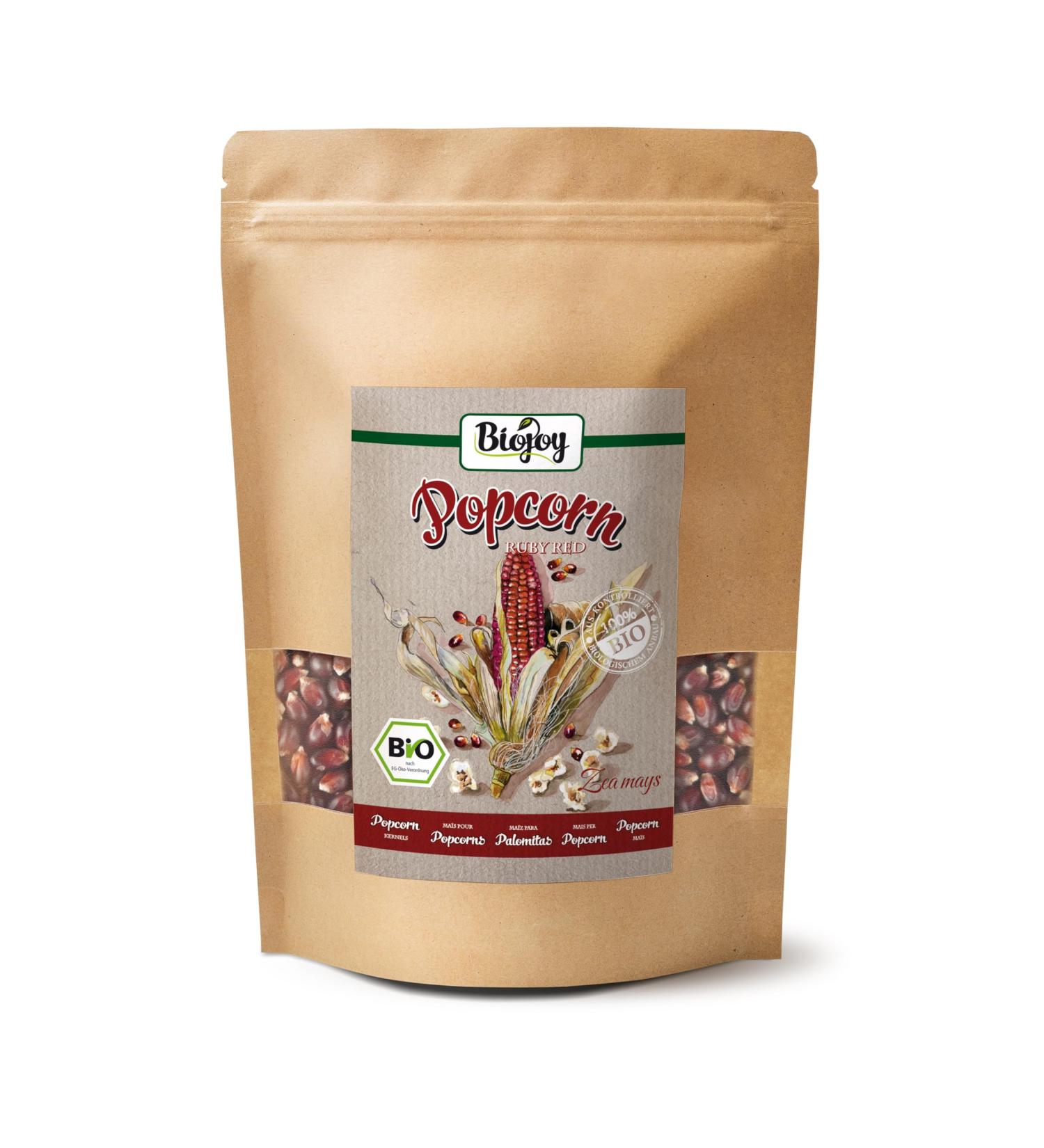 Biojoy Organic Ruby Red Popcorn (1 kg) - Unsweetened Unsalted Cinema-Style Snack for Healthy Eating - Buy Online on GoSupps.com