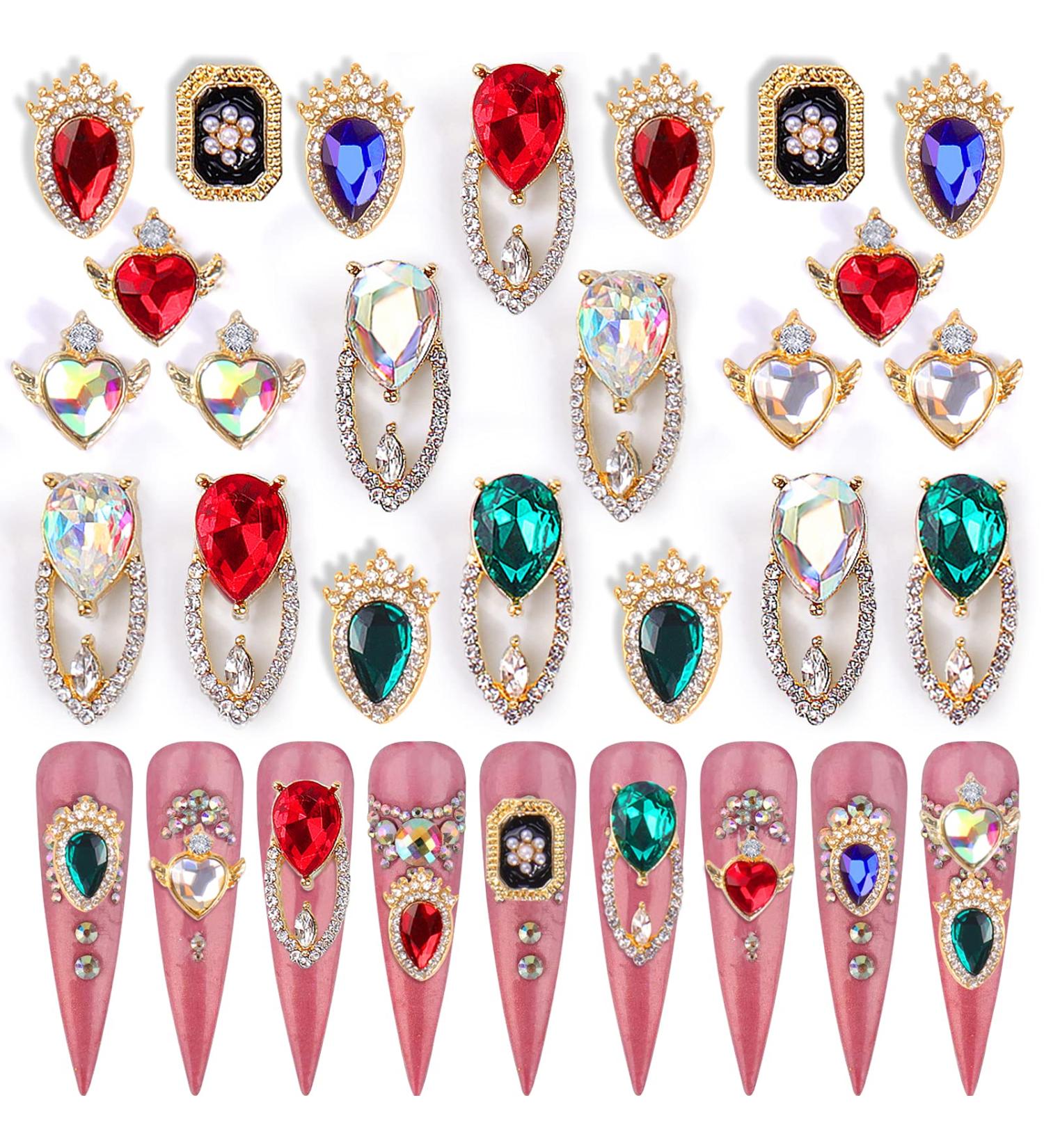 Cadeya Nail Charms 22 Pcs Rhinestone Gems for 3D Nail Art - Gold Alloy Crystals - Buy Online on GoSupps.com