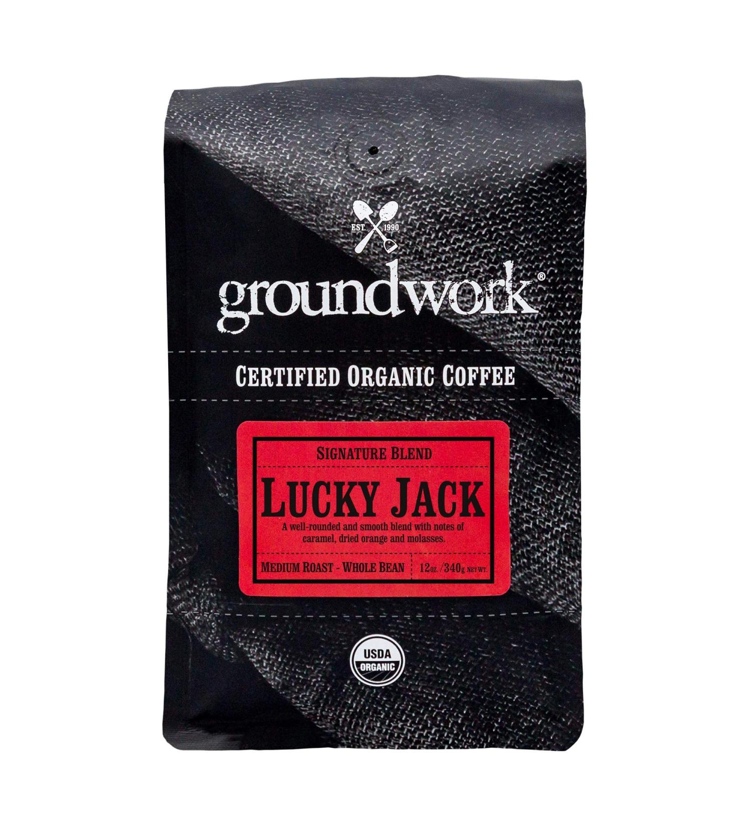 Groundwork Certified Organic Lucky Jack Medium Roast Whole Bean Coffee | 12 oz Bag - Buy Online on GoSupps.com
