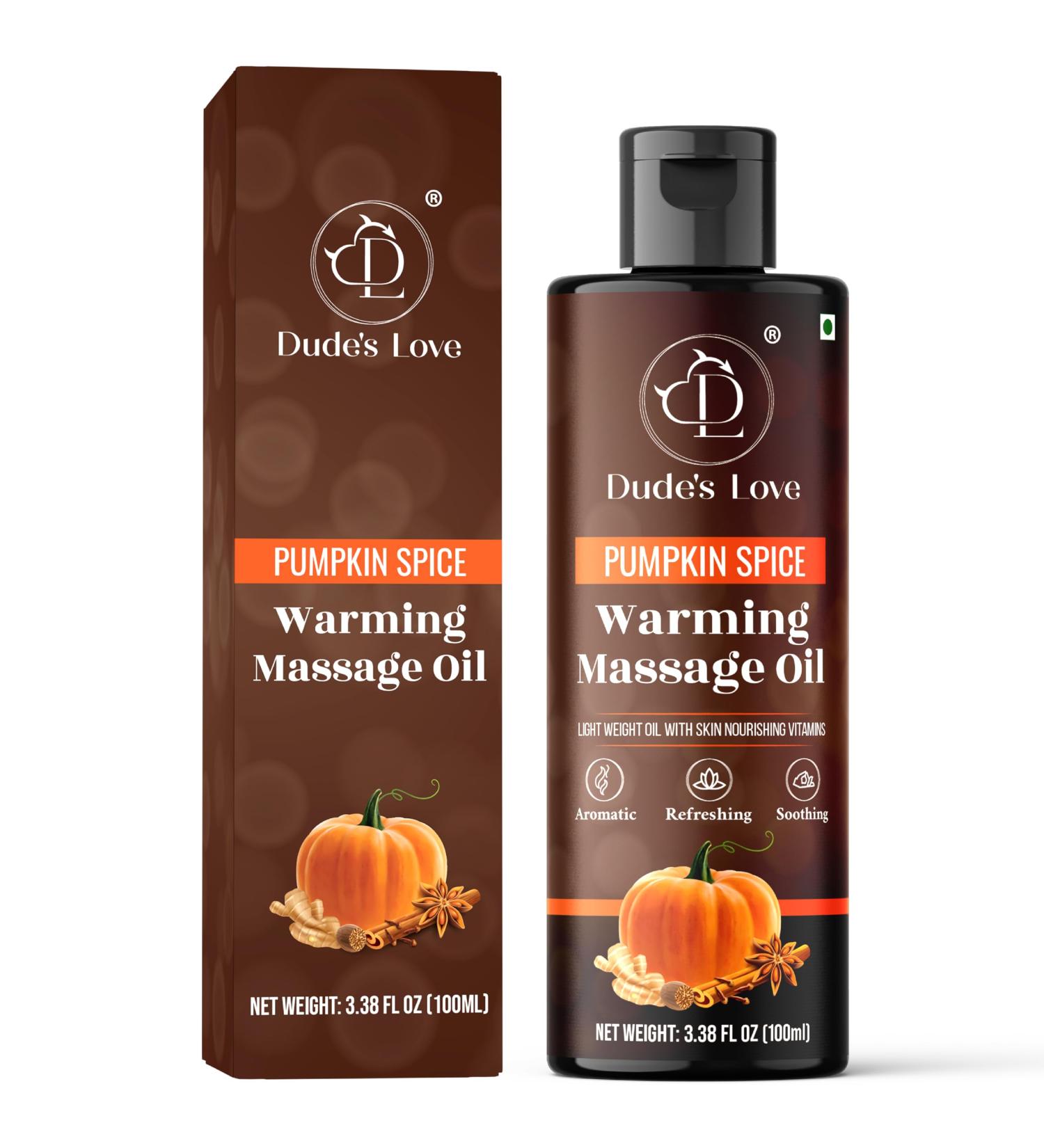 Dudes Love-Warming Bio Pumpkin Massage Oil | Non-Fatty Nourishing & Moisturizing | Ideal Gifts for Thanksgiving & Halloween | 3.38 fl oz - Buy Online on GoSupps.com