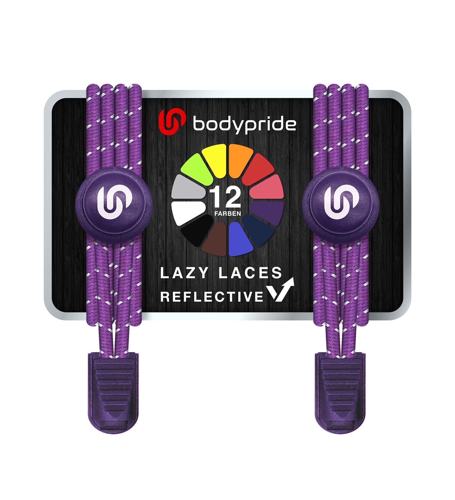 BodyPride Premium Lazy Laces - Elastic Quick Closure | 12 Colors | Fast Lace-Up System with Reflectors for Sports Marathon Triathlon | 120 cm Violet - Buy Online on GoSupps.com