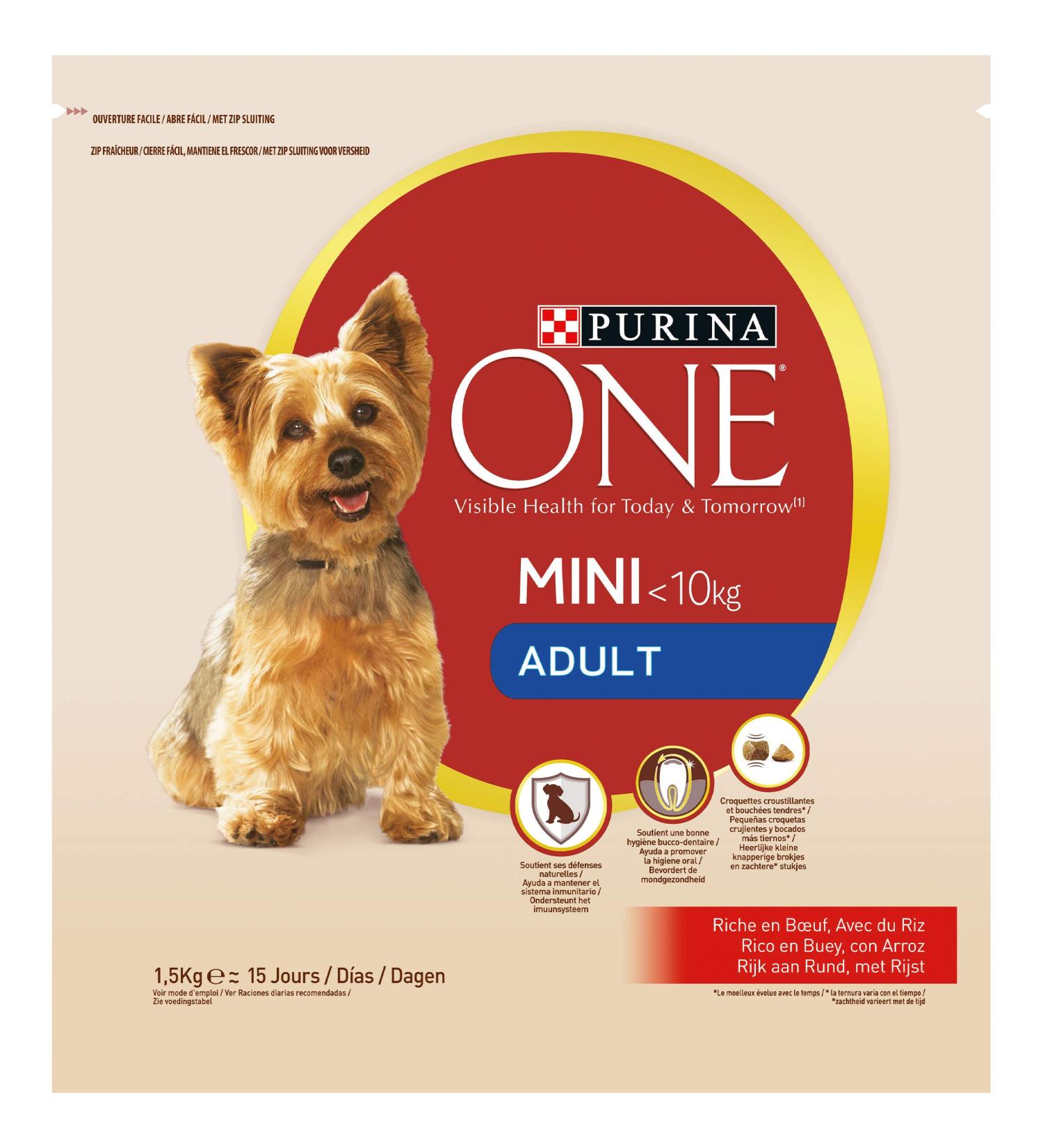Purina One Mini Adult Rich in Beef, with Rice, 1.5kg