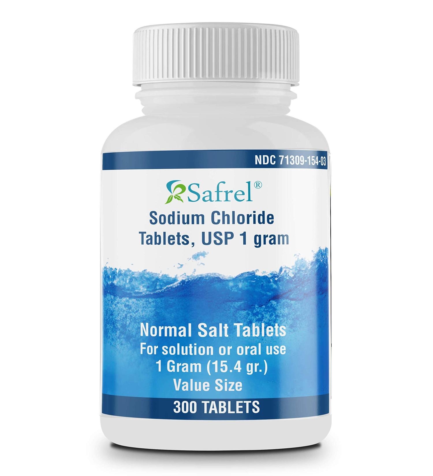 Safrel Sodium Chloride Tablets 1 gm USP - 300 Count - Electrolyte Replenisher Hydration Drink - Buy Online on GoSupps.com