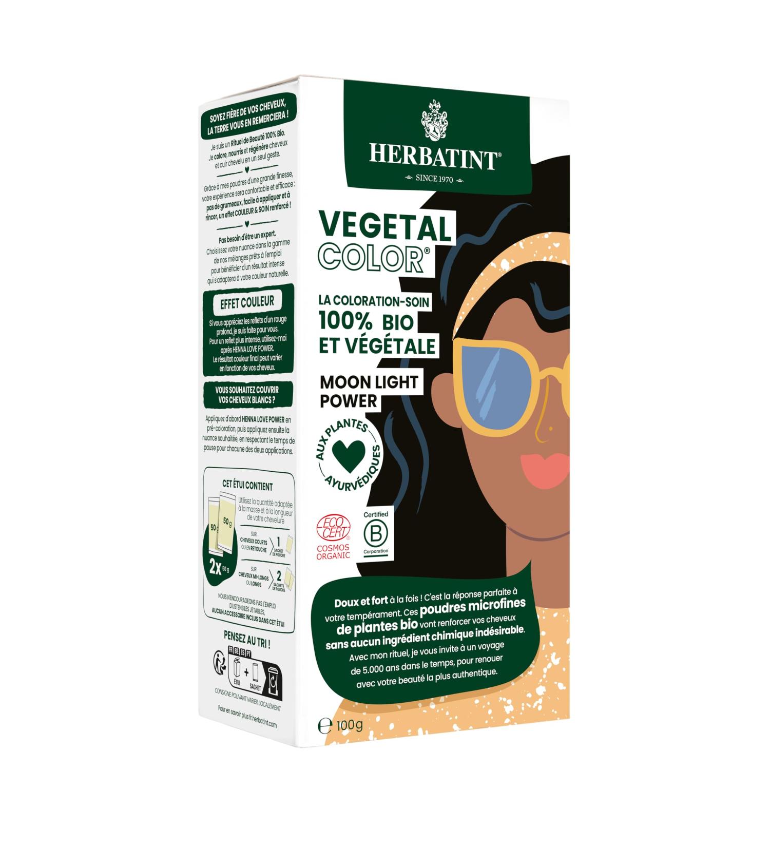 Herbatint Vegetal Color - 100% Natural & Organic Herbal Hair Dye Moon Light Power - Black 100g - Buy Online on GoSupps.com