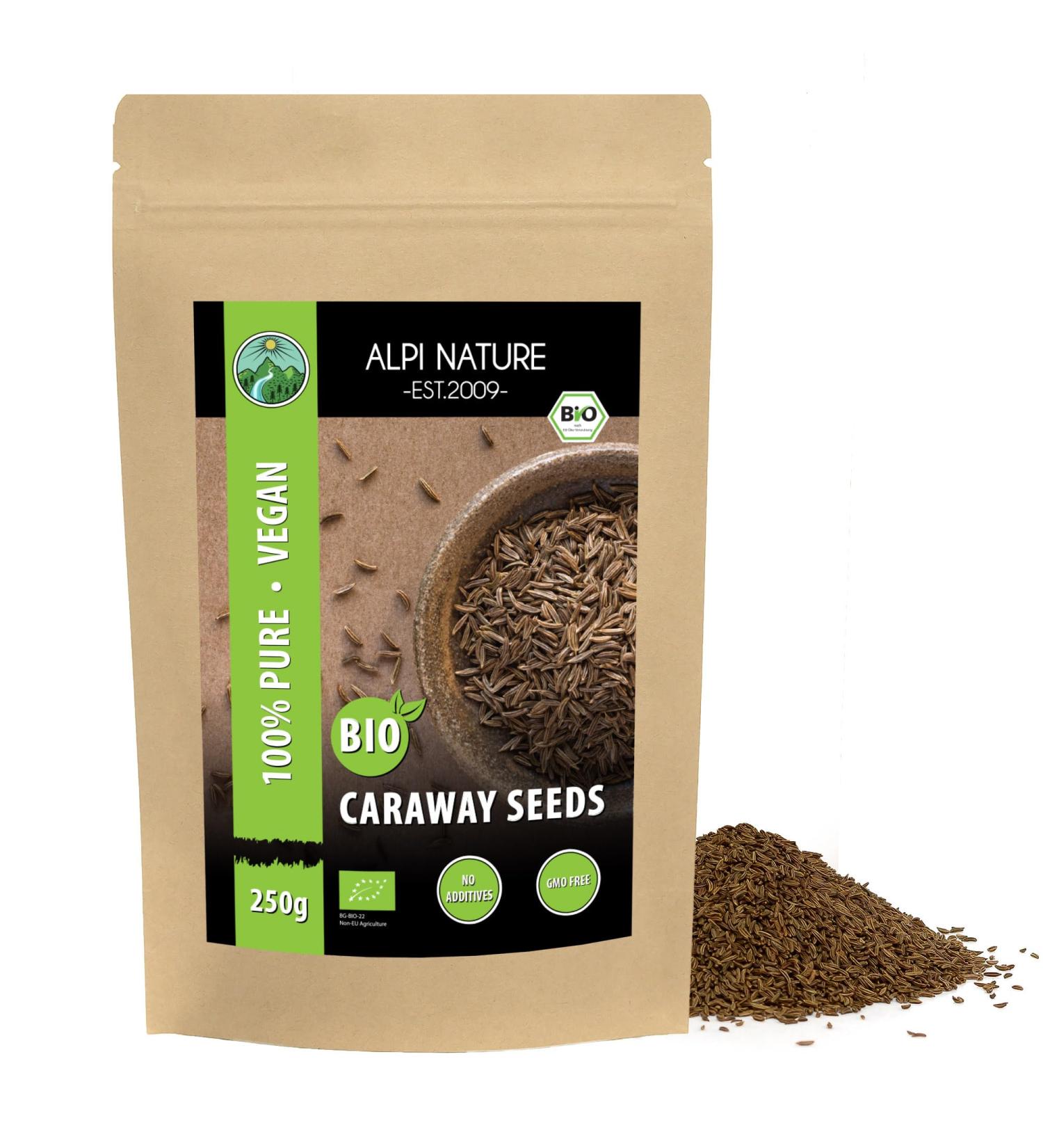 Organic whole caraway caraway seeds in raw food quality from controlled organic cultivation caraway seeds gluten-free lactose-free laboratory-tested vegan (250 GR (8.8oz)) - Buy Online on GoSupps.com