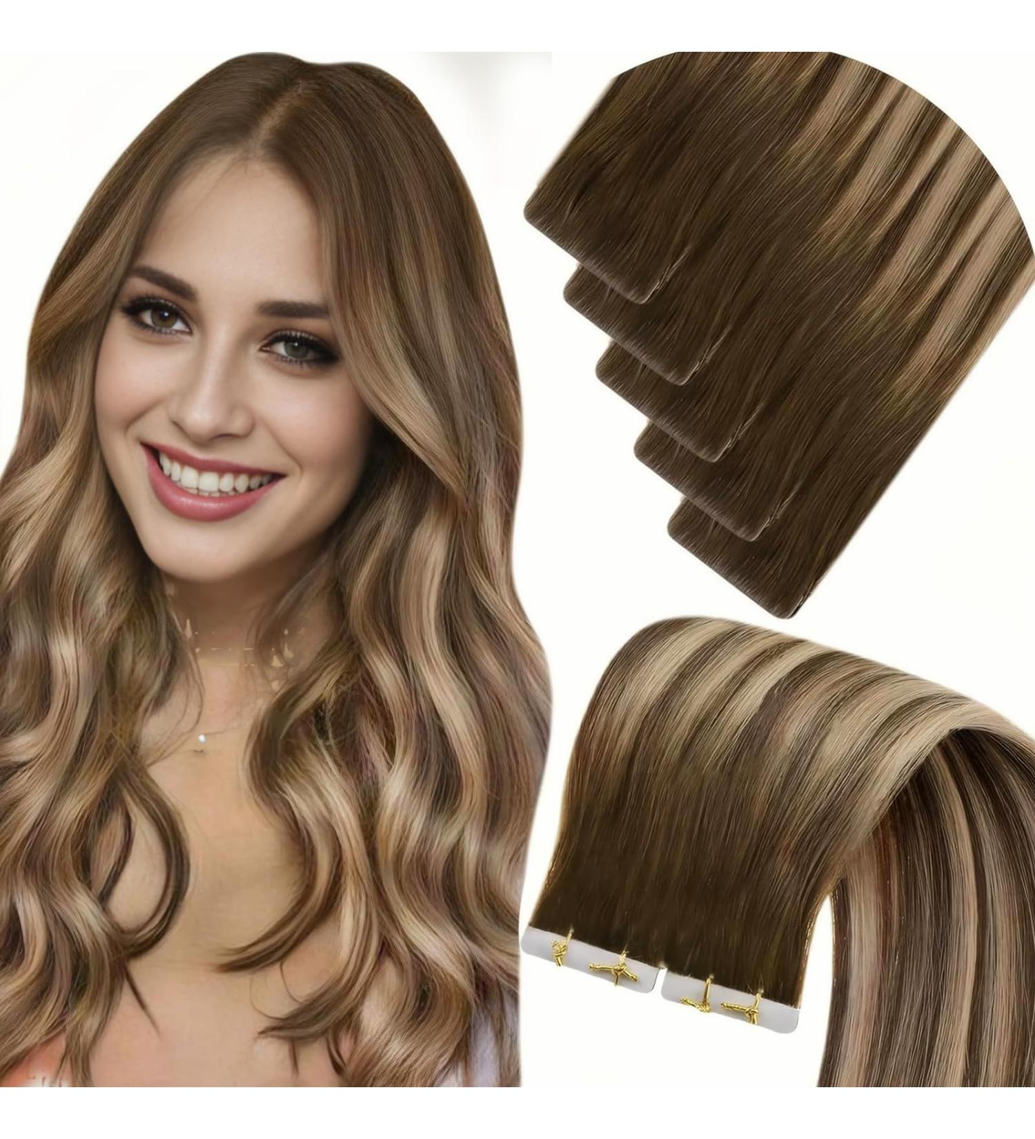 Laavoo Real Hair Tape In Extensions | Blond Ombre & Brown Balayage | 60cm Virgin Real Hair | 5pcs 12.5g #4/27/4 - Buy Online on GoSupps.com