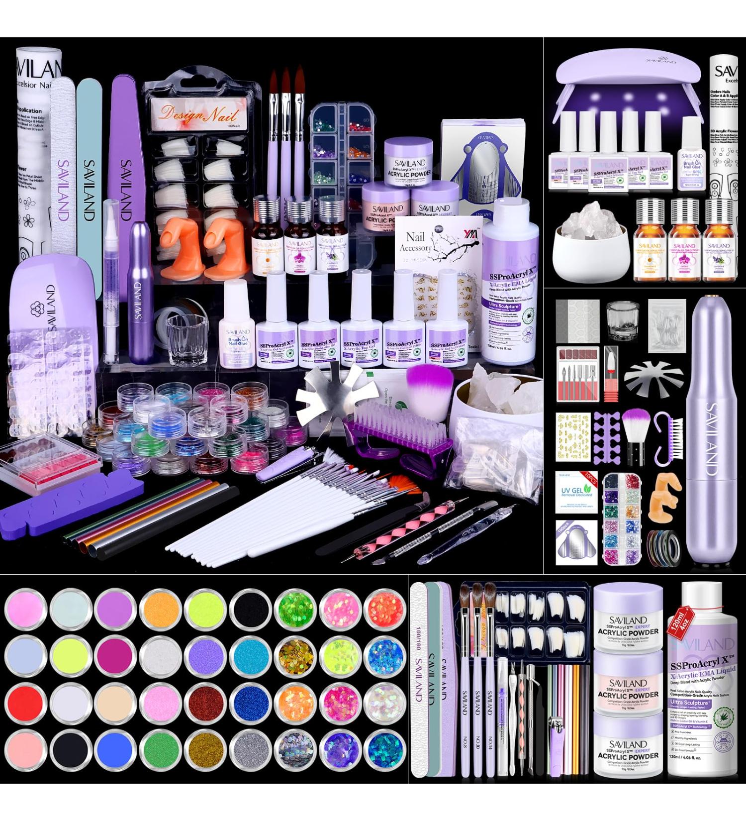 SSProAcryl Nails Kit Acrylic Set: All-in-1 Gel Acrylic Nail Kit with Professional Acrylic Nail Powder Liquid Nail Art Brush Nail Drill Kit Nail Polish with Dryer for Acrylic Nail Extension Carving Complete set 02 - Buy Online on GoSupps.com