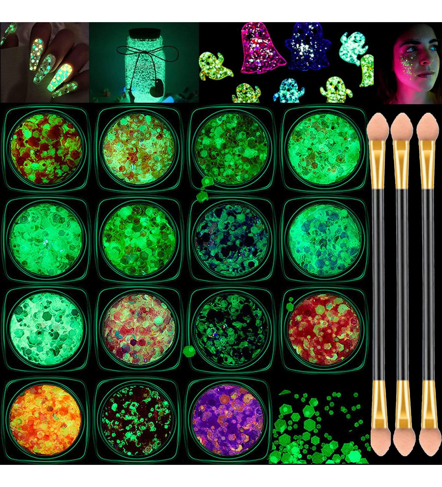 Glow in The Dark Face Body Glitter Gel Set - Holographic Iridescent Chunky Glitter for Women - UV Black Light Makeup for Carnival Party - Buy Online on GoSupps.com
