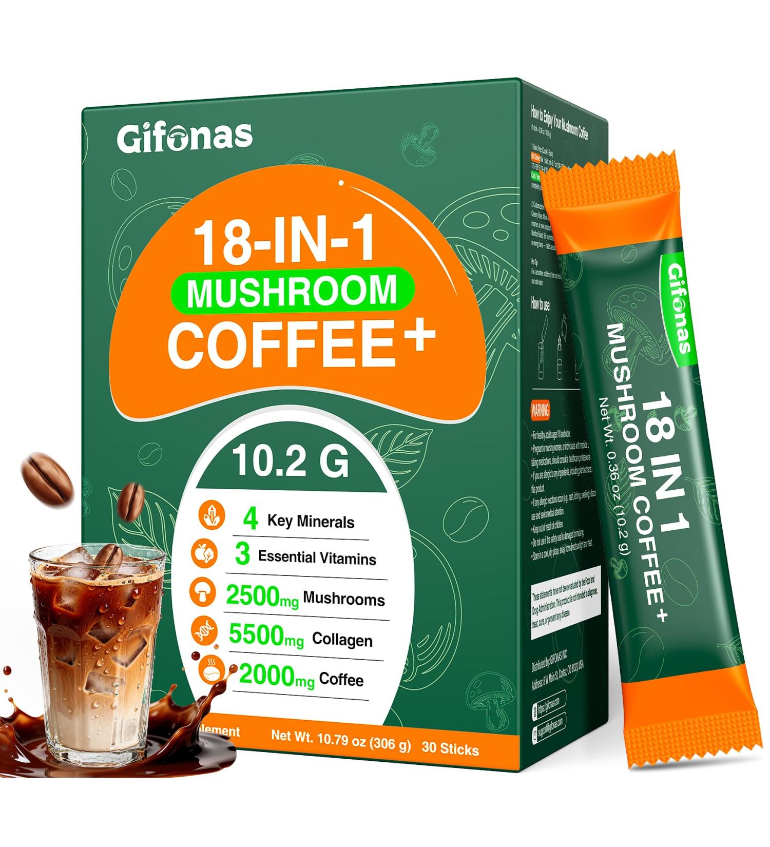Mushroom Coffee with Collagen Vitamins & Minerals 6 Adaptogenic Mushrooms - Lion s Mane Reishi Chaga & More Organic Instant Coffee for Energy Focus Skin Immune & Gut Support 30 Servings Medium Roast 10.79 Ounce (Pa  - Buy Online on GoSupps.com