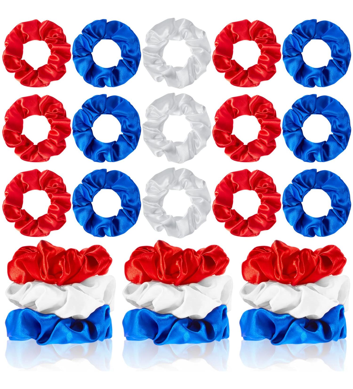24 Pcs Red White Blue Patriotic Hair Scrunchies | Slip Hair Ties for Independence Day | Women's Hair Accessories - Buy Online on GoSupps.com