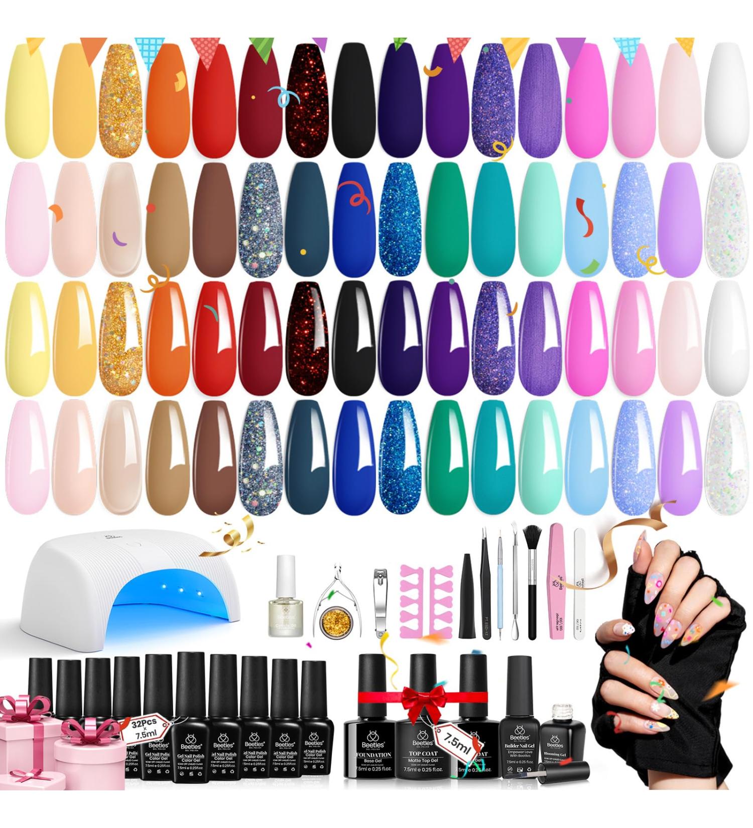 Beetles 53 Pcs Gel Nail Polish Kit with UV LED Light | World Travel Collection | Soak Off 32 Colors Christmas Manicure Set | Rainbow Falls-12 Colors - Buy Online on GoSupps.com