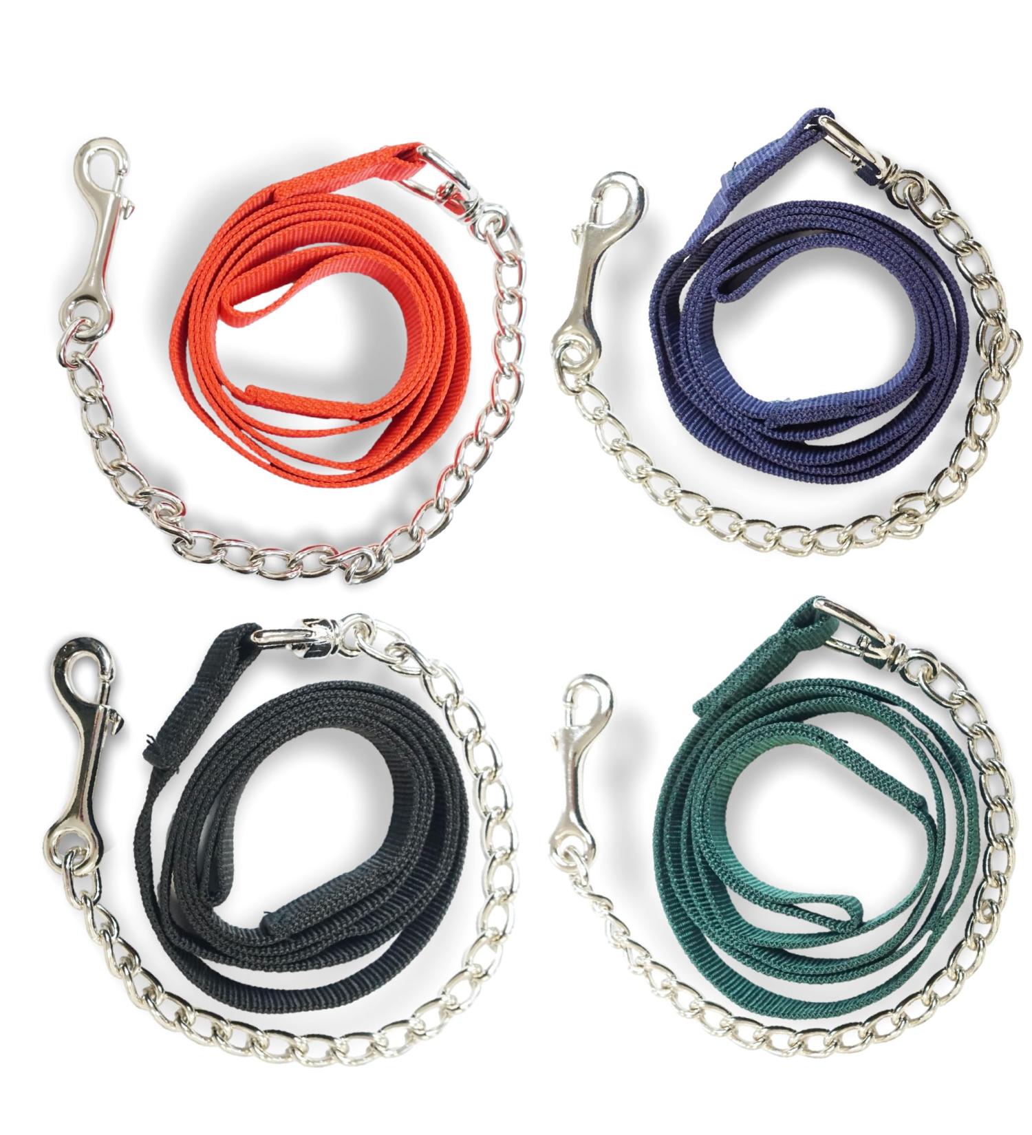 Guide for Horses - Safe Leading with Iron Chain & Nylon Handle | Stallion Pony Dog Donkey | 2.10m Length in Blue Red Green Black - Buy Online on GoSupps.com